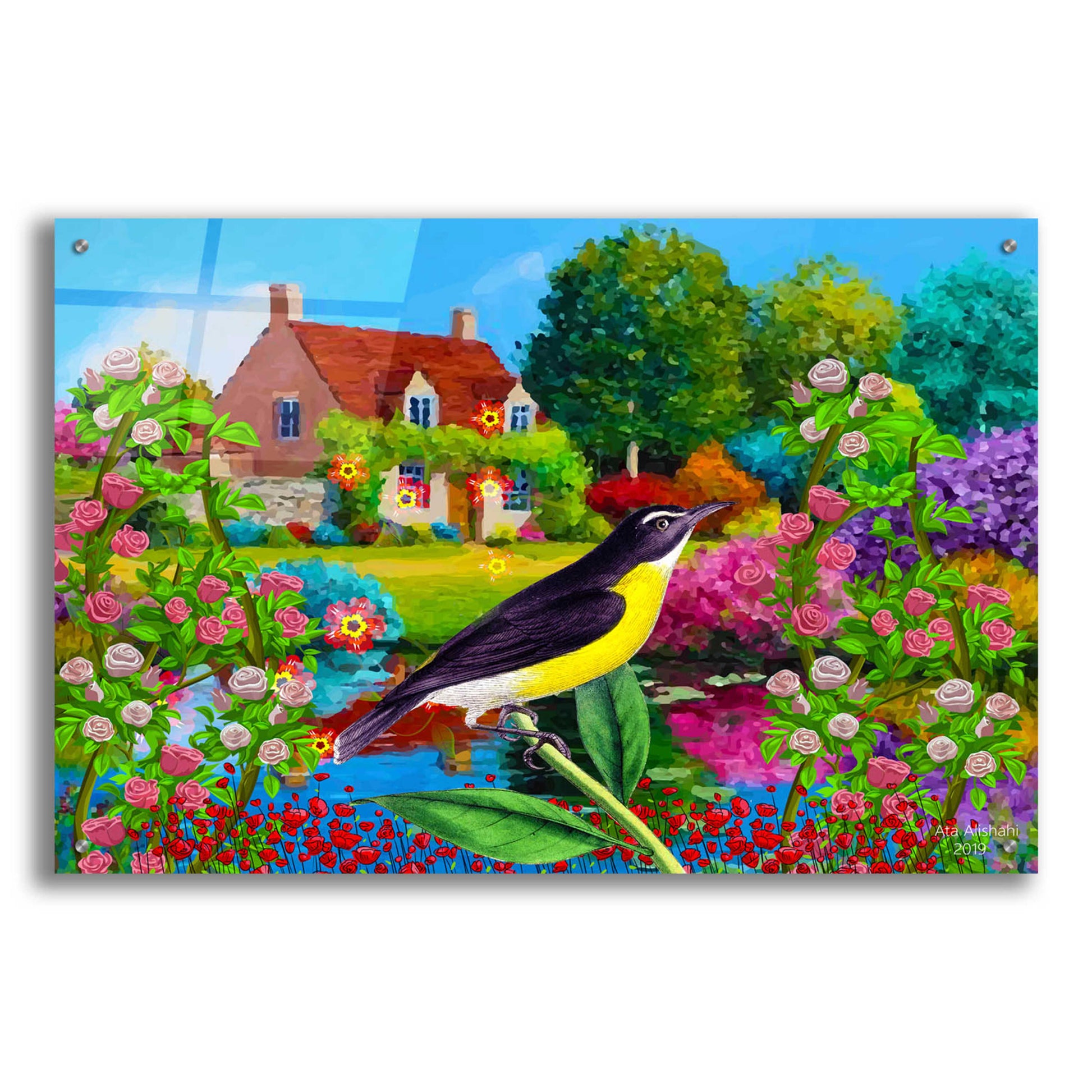 Epic Art 'Spring Bird And Flowers' by Ata Alishahi, Acrylic Glass Wall Art,36x24