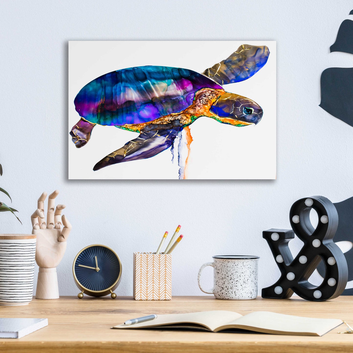 Epic Art 'Sea turtle' by Leslie Franklin, Acrylic Glass Wall Art,16x12