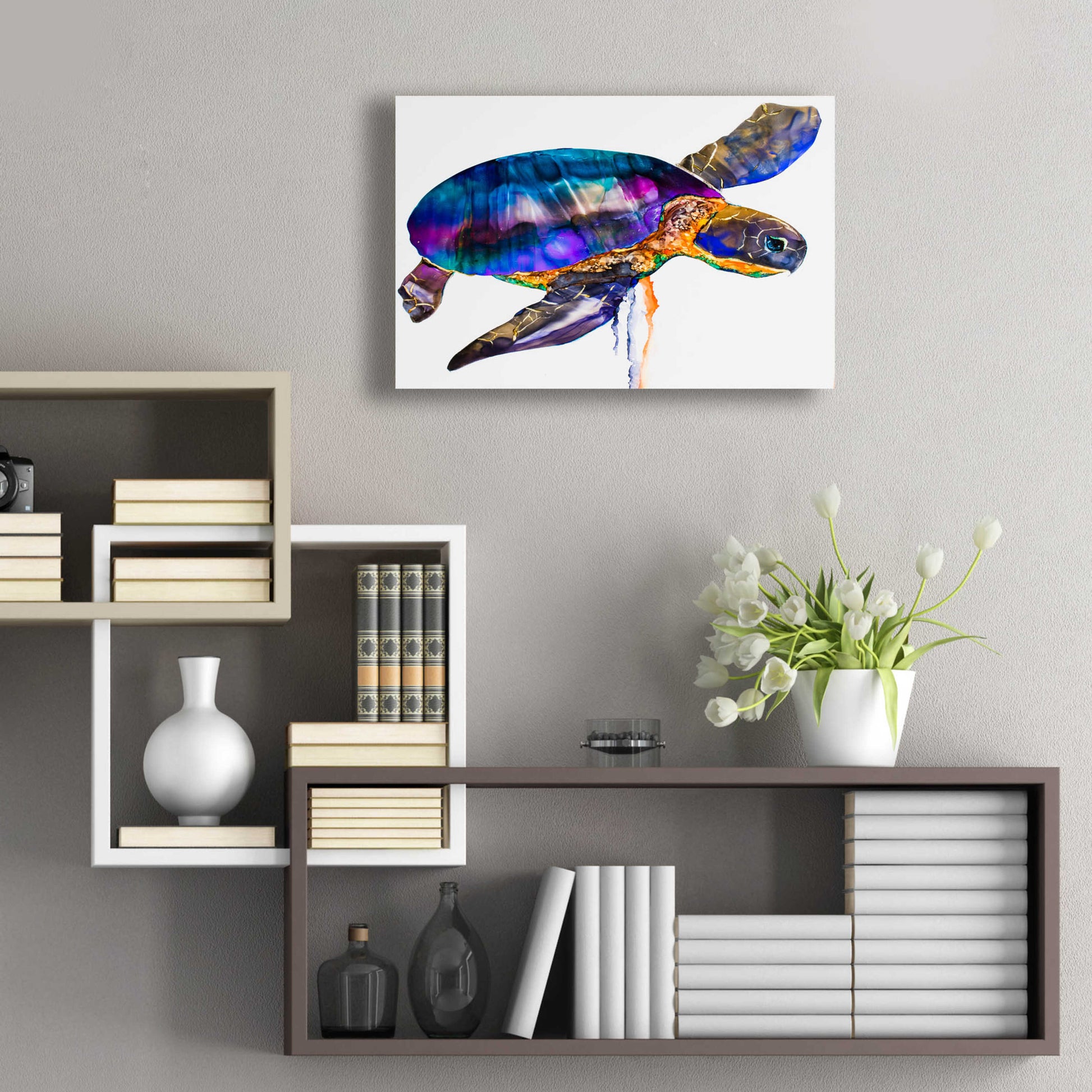 Epic Art 'Sea turtle' by Leslie Franklin, Acrylic Glass Wall Art,24x16