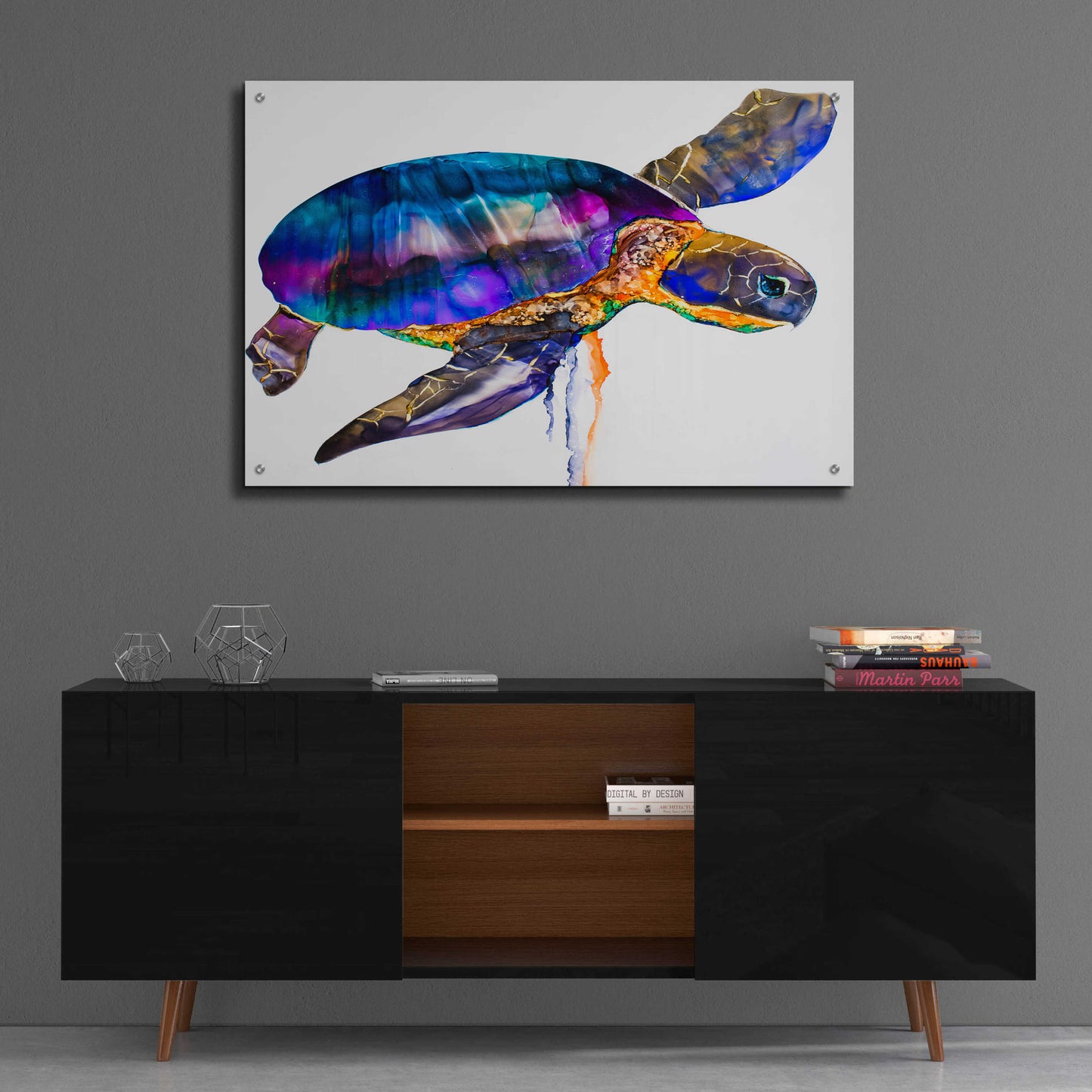 Epic Art 'Sea turtle' by Leslie Franklin, Acrylic Glass Wall Art,36x24