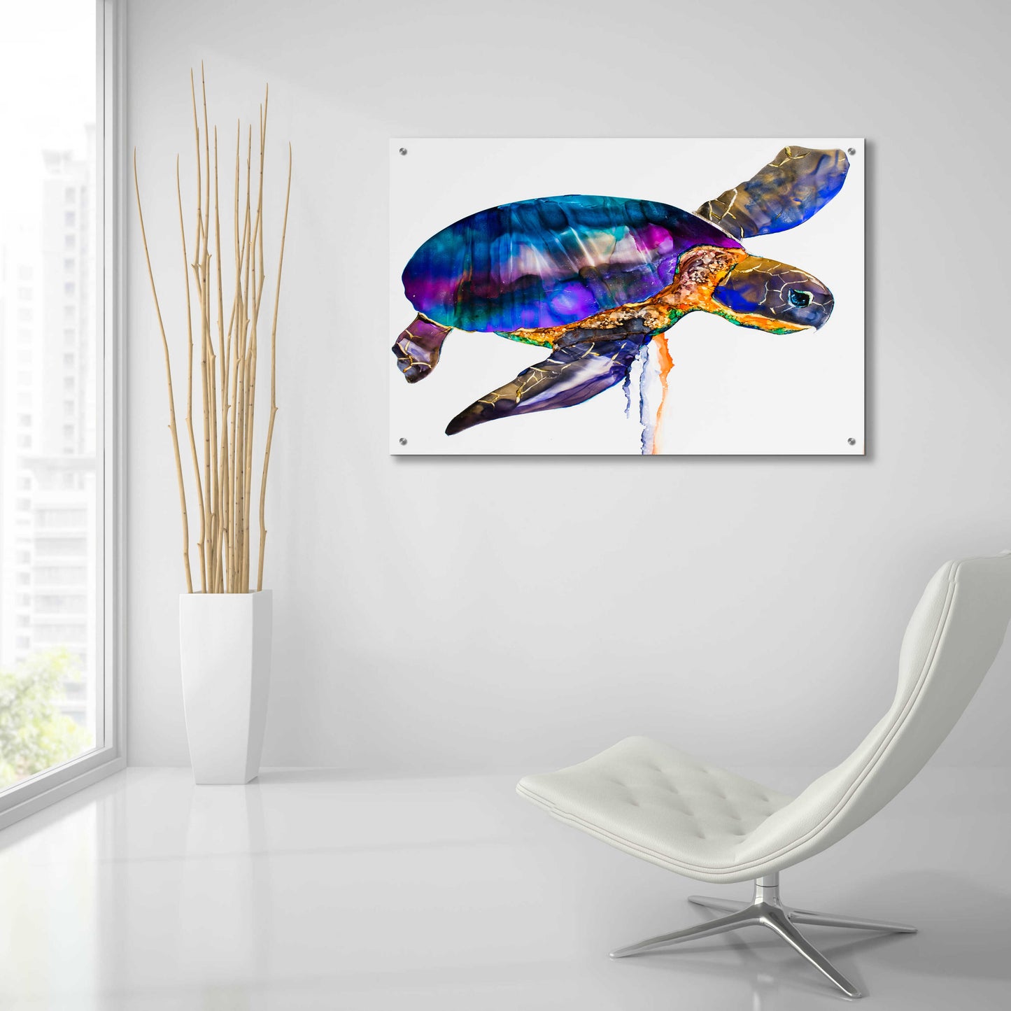 Epic Art 'Sea turtle' by Leslie Franklin, Acrylic Glass Wall Art,36x24