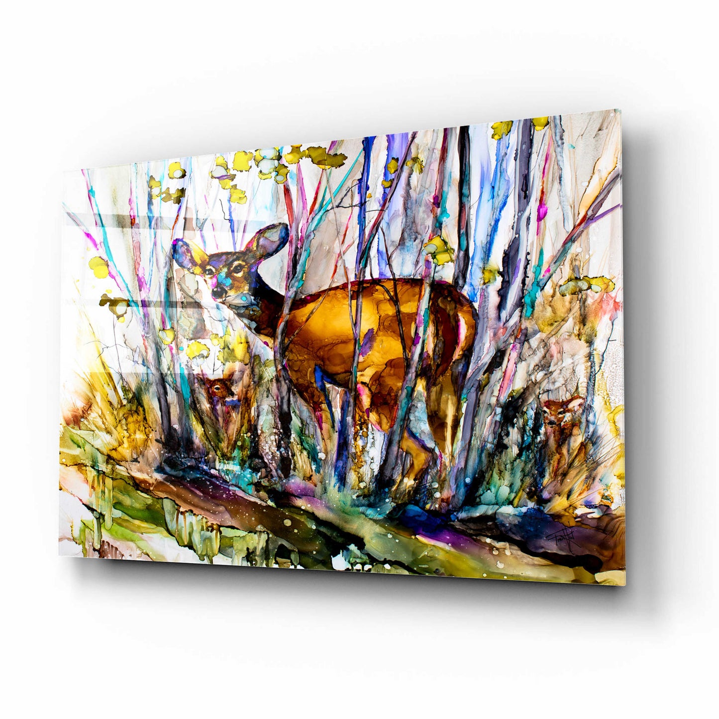 Epic Art 'Oh Deer Me, I See Three' by Leslie Franklin, Acrylic Glass Wall Art,16x12