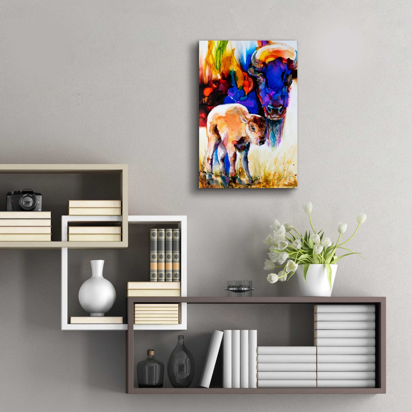 Epic Art 'Bison By Son_1' by Leslie Franklin, Acrylic Glass Wall Art,16x24