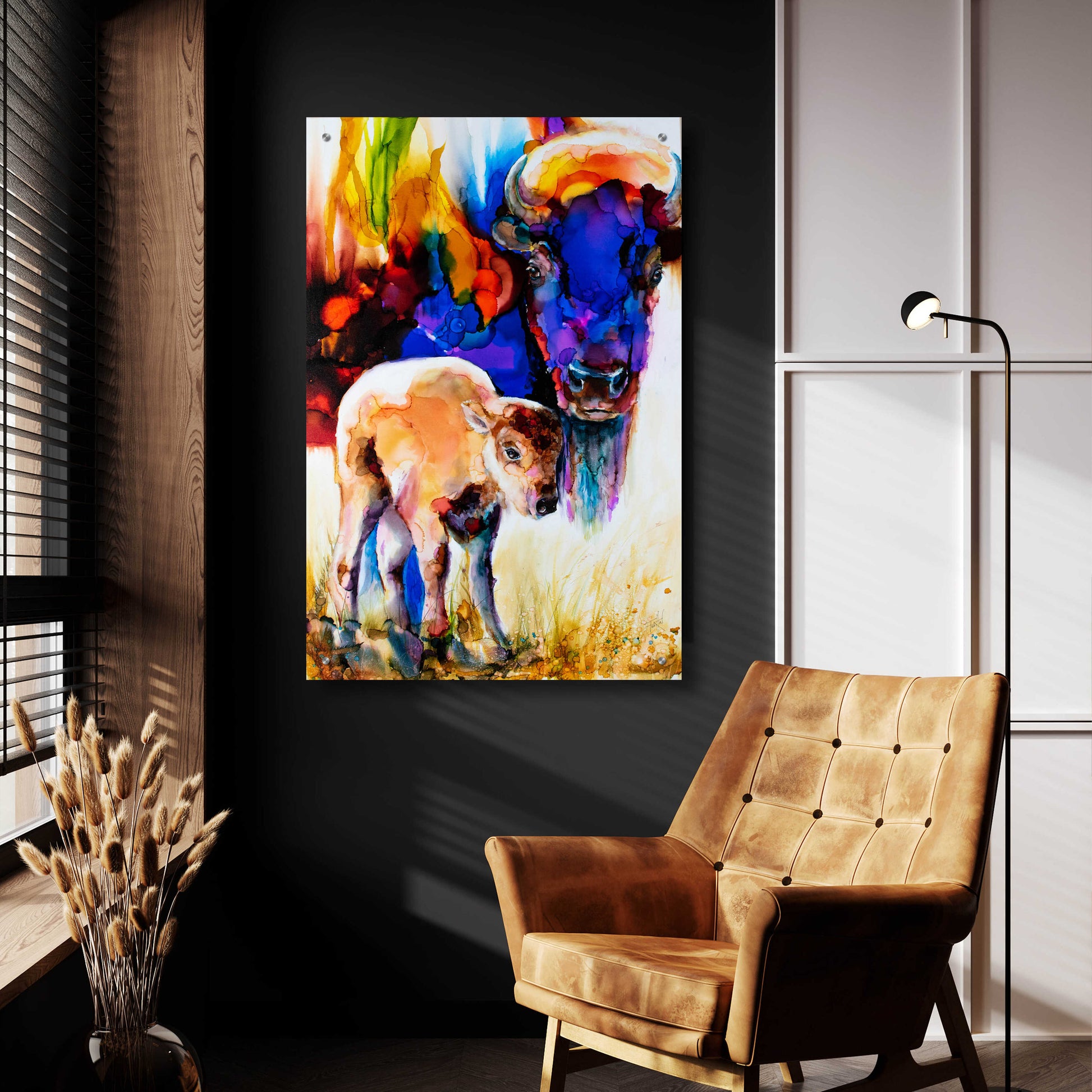 Epic Art 'Bison By Son_1' by Leslie Franklin, Acrylic Glass Wall Art,24x36