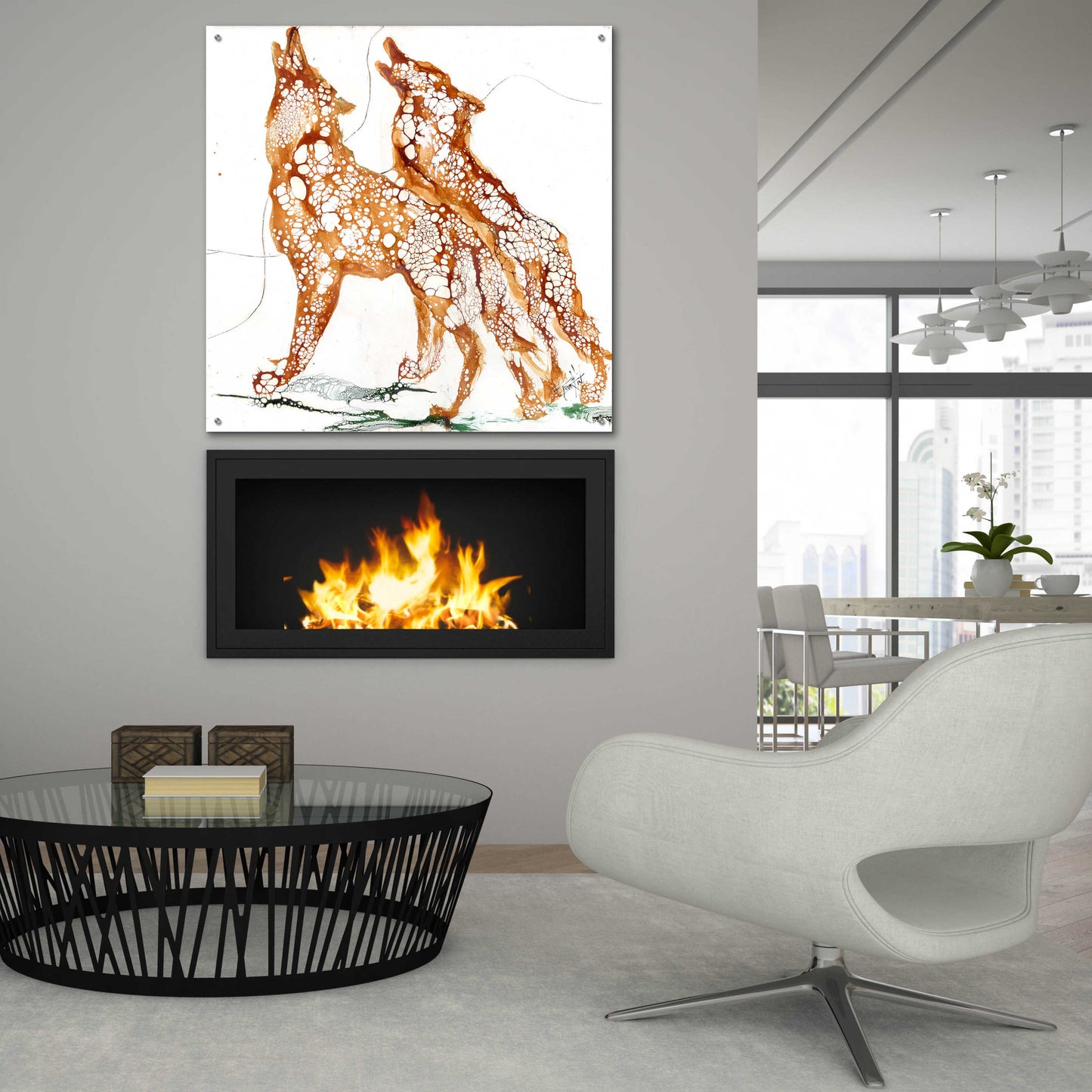 Epic Art 'Cellular Wolves2' by Leslie Franklin, Acrylic Glass Wall Art,36x36