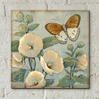 Epic Art 'Butterfly & Hollyhocks I' by Tim O'Toole, Acrylic Glass Wall Art,12x12