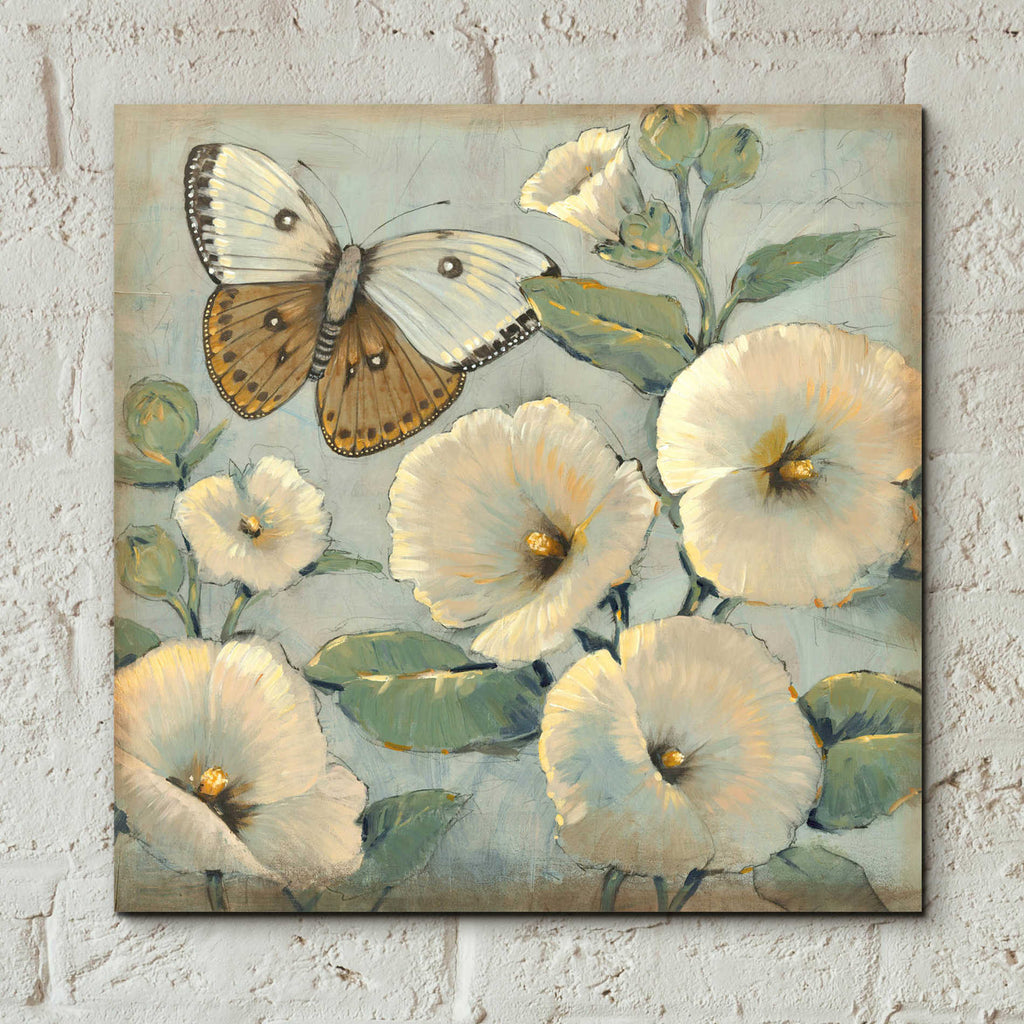 Epic Art 'Butterfly & Hollyhocks II' by Tim O'Toole, Acrylic Glass Wall Art,12x12