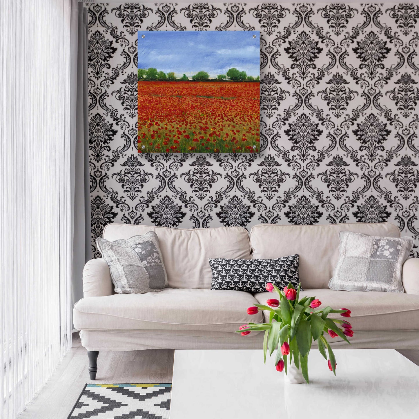 Epic Art 'Field of Poppies I' by Tim O'Toole, Acrylic Glass Wall Art,24x24