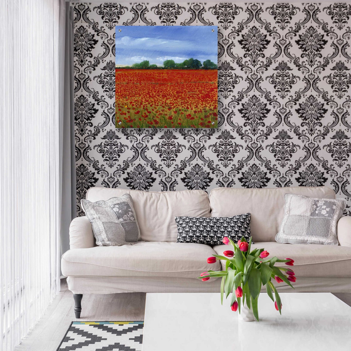 Epic Art 'Field of Poppies II' by Tim O'Toole, Acrylic Glass Wall Art,24x24