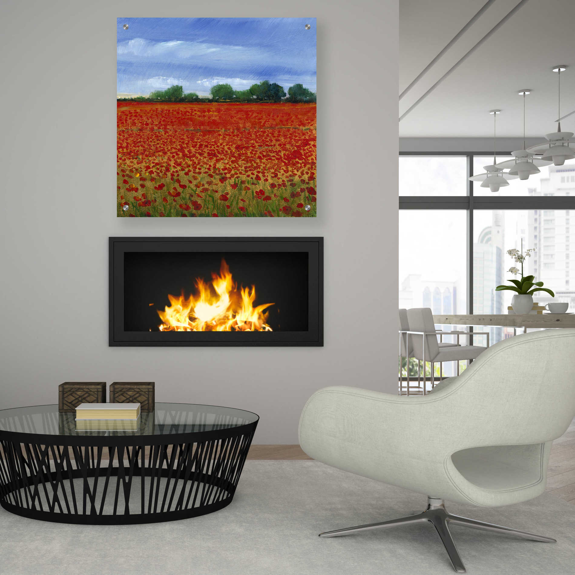 Epic Art 'Field of Poppies II' by Tim O'Toole, Acrylic Glass Wall Art,36x36