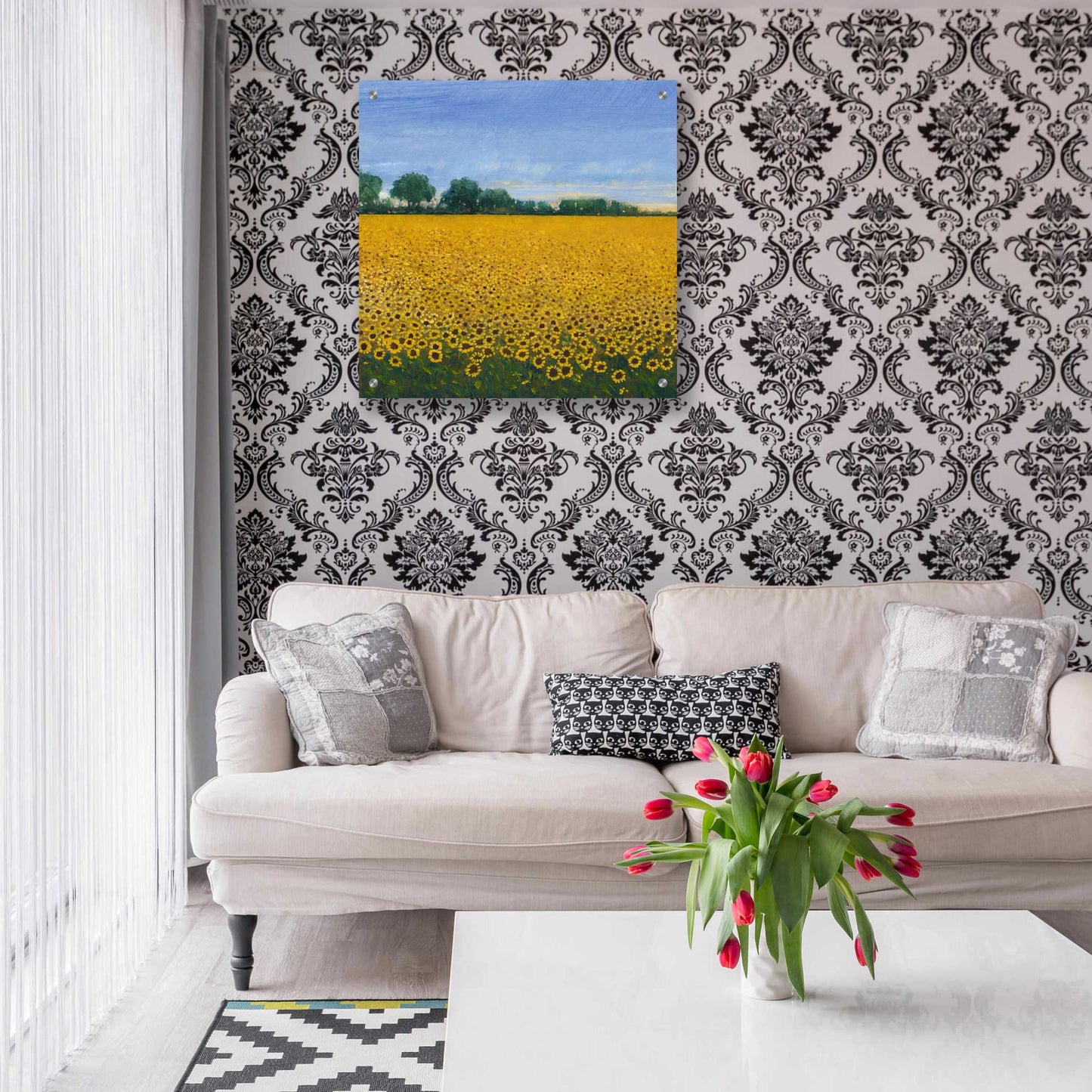 Epic Art 'Field of Sunflowers I' by Tim O'Toole, Acrylic Glass Wall Art,24x24