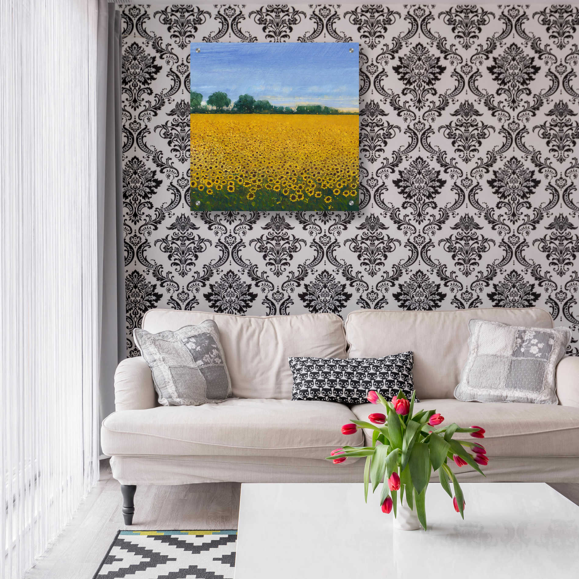 Epic Art 'Field of Sunflowers I' by Tim O'Toole, Acrylic Glass Wall Art,24x24