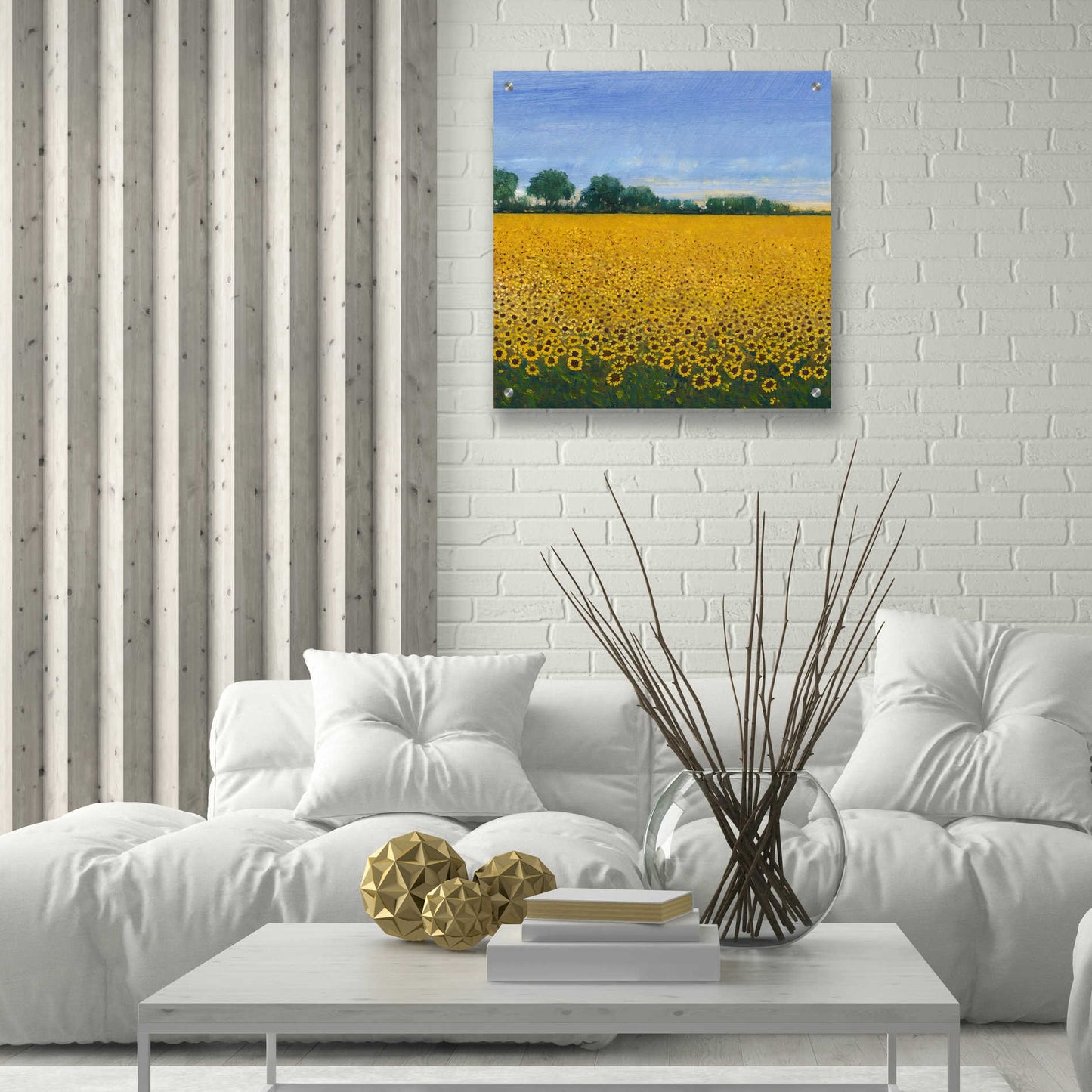 Epic Art 'Field of Sunflowers I' by Tim O'Toole, Acrylic Glass Wall Art,24x24