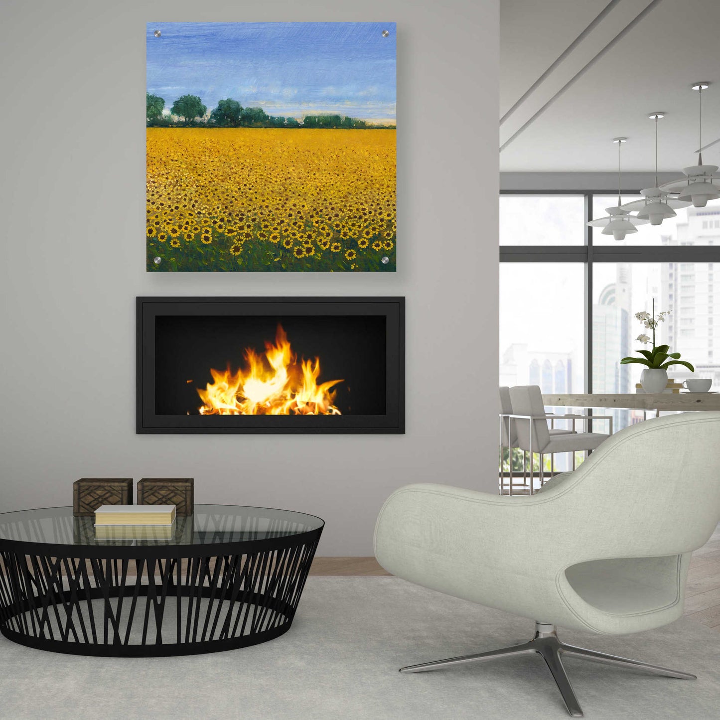 Epic Art 'Field of Sunflowers I' by Tim O'Toole, Acrylic Glass Wall Art,36x36