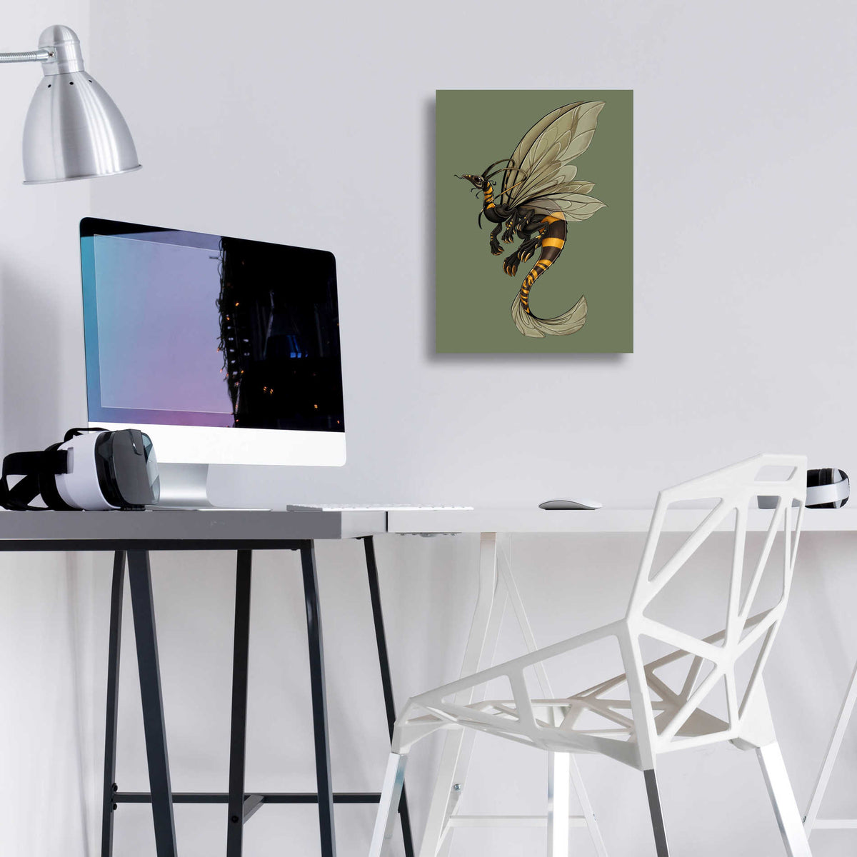 Epic Art 'Bee Dragon Celadon' by Avery Multer, Acrylic Glass Wall Art,12x16
