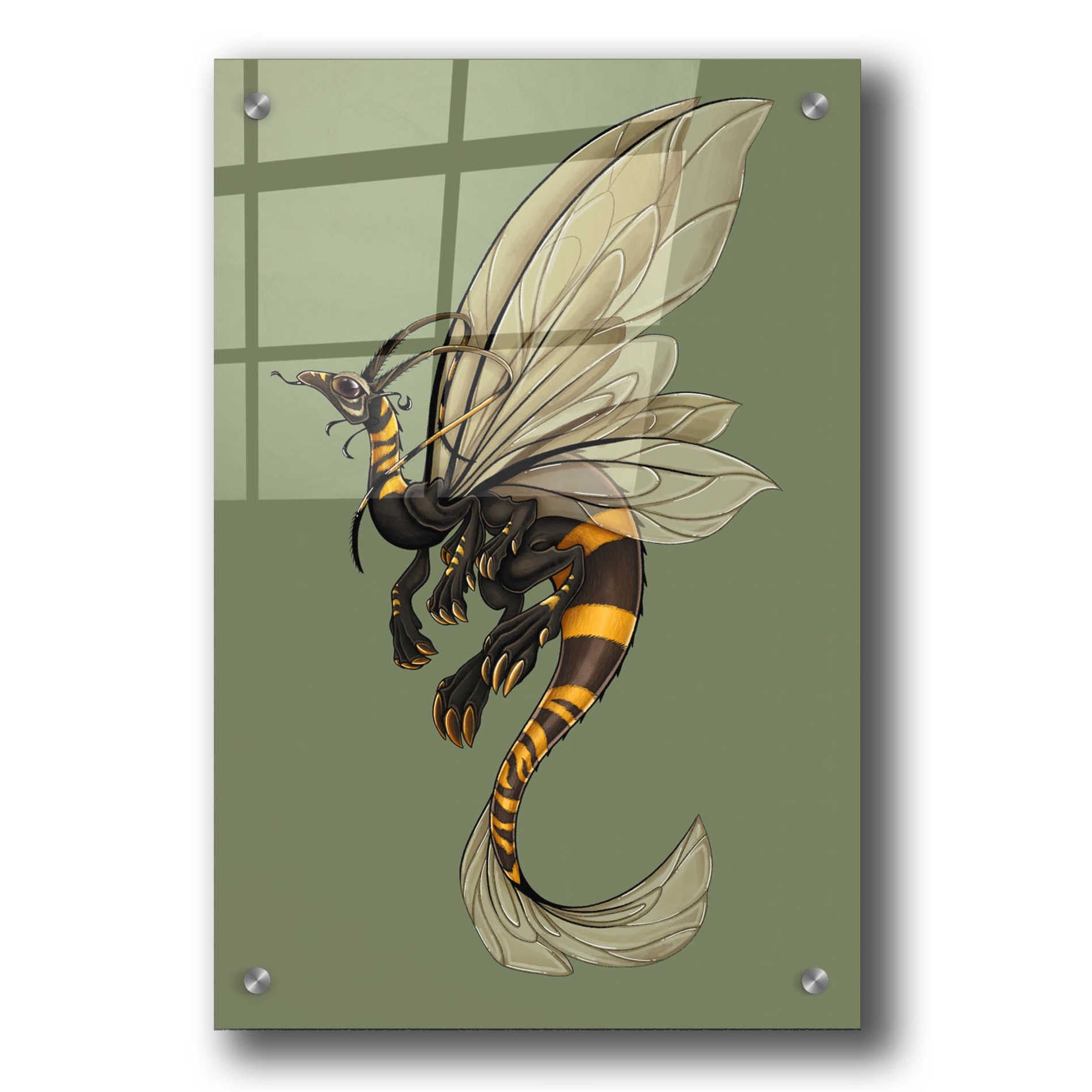 Epic Art 'Bee Dragon Celadon' by Avery Multer, Acrylic Glass Wall Art,24x36