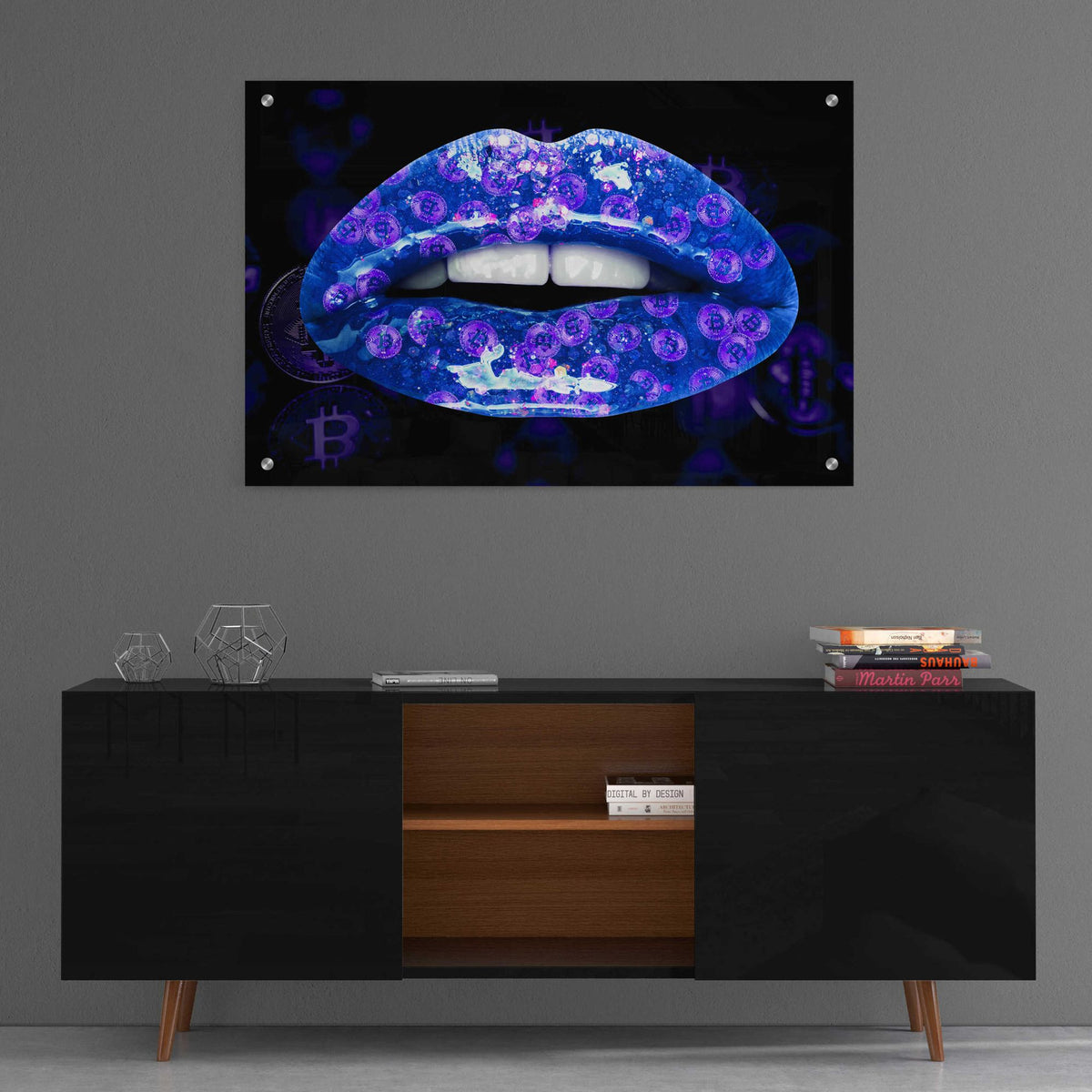 Epic Art 'Bitcoin Milkshake Sapphire' by Acrylic Glass Wall Art,36x24