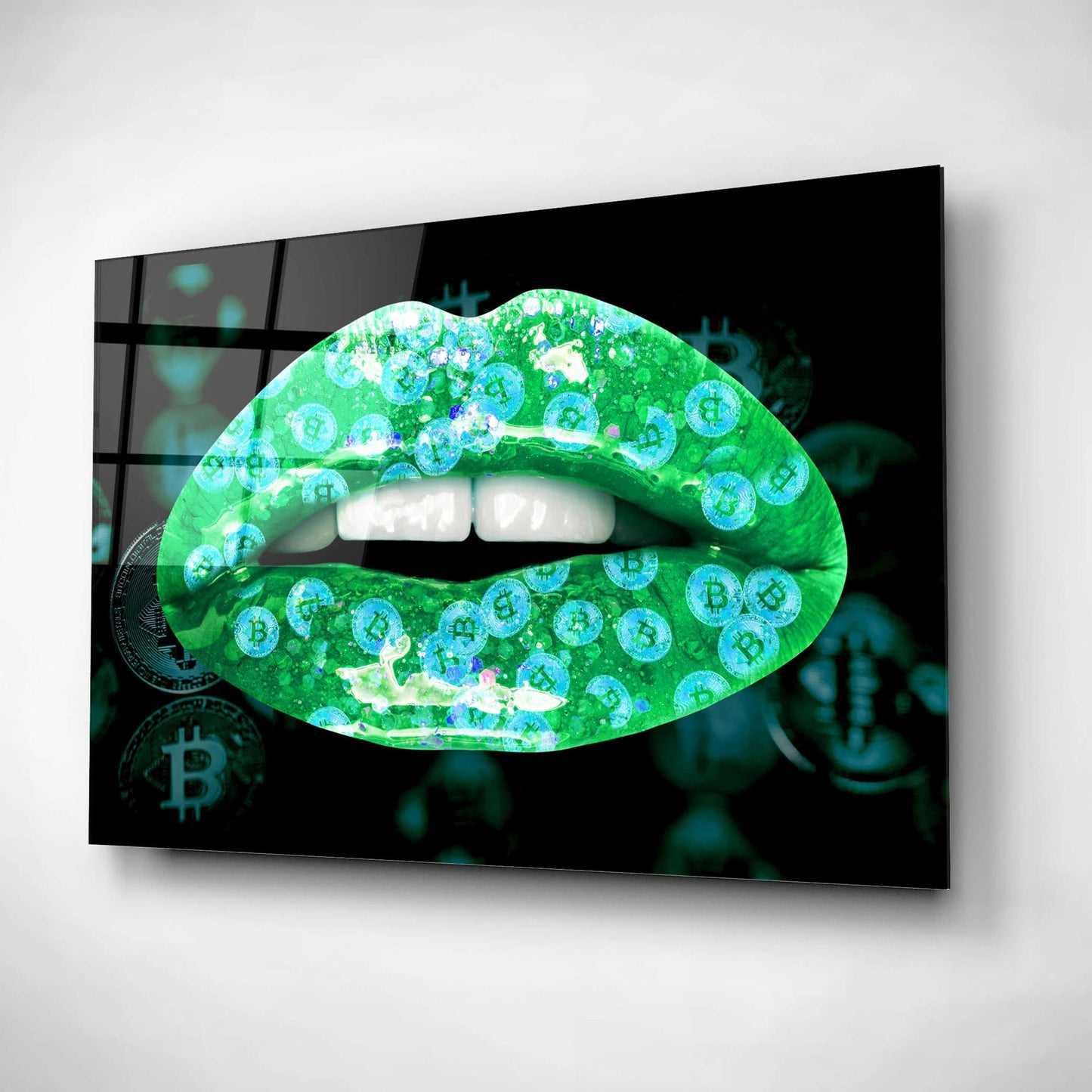 Epic Art 'Bitcoin Milkshake Turquoise' by Acrylic Glass Wall Art,16x12