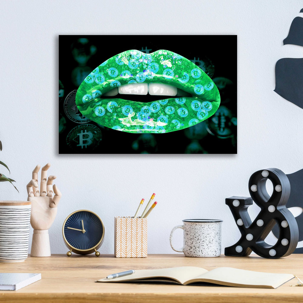 Epic Art 'Bitcoin Milkshake Turquoise' by Acrylic Glass Wall Art,16x12