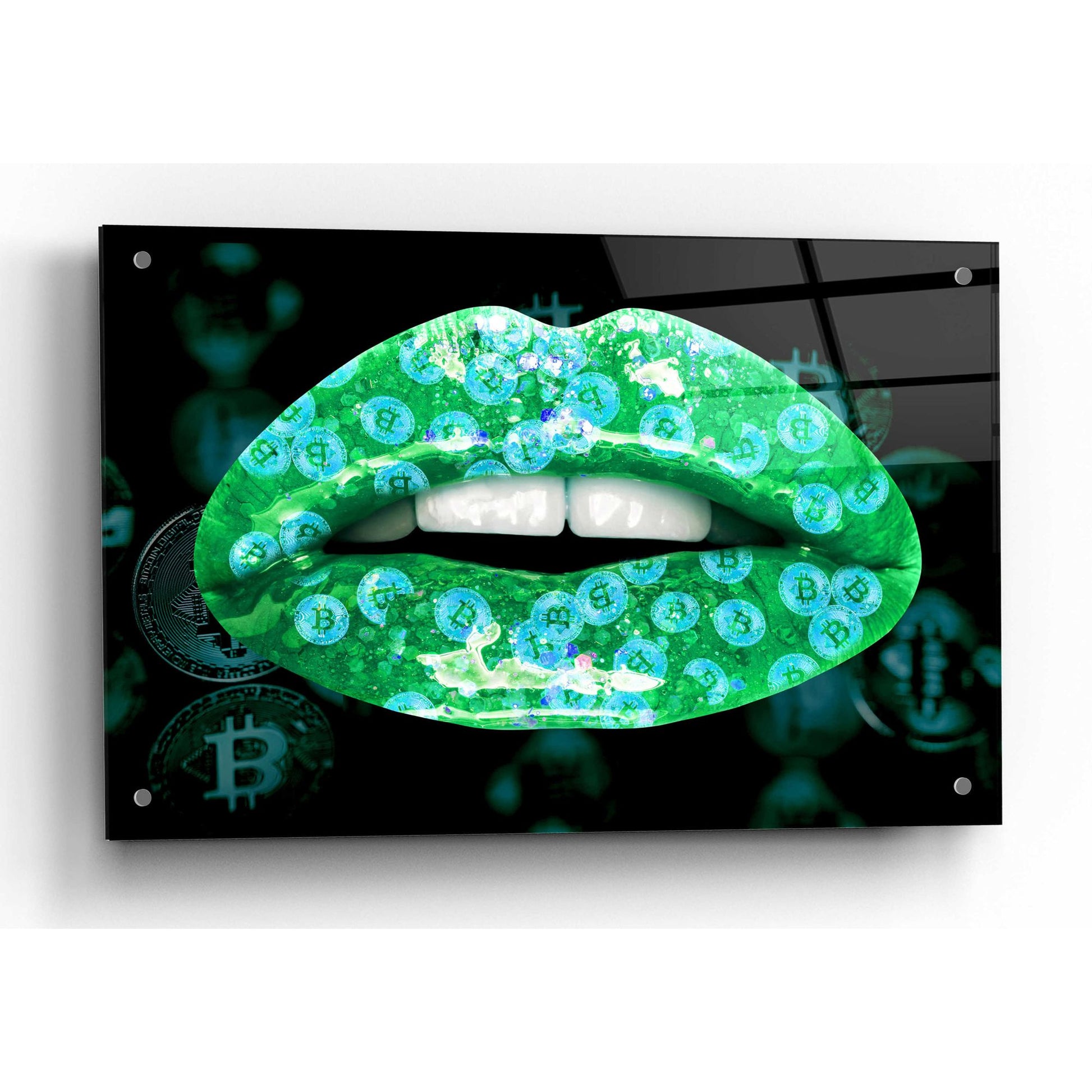 Epic Art 'Bitcoin Milkshake Turquoise' by Acrylic Glass Wall Art,36x24