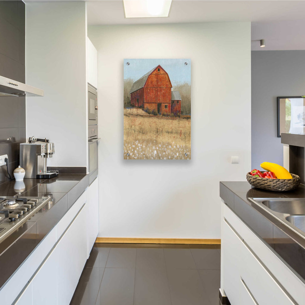 Epic Art 'Red Barn View I' by Tim O'Toole, Acrylic Glass Wall Art,24x36