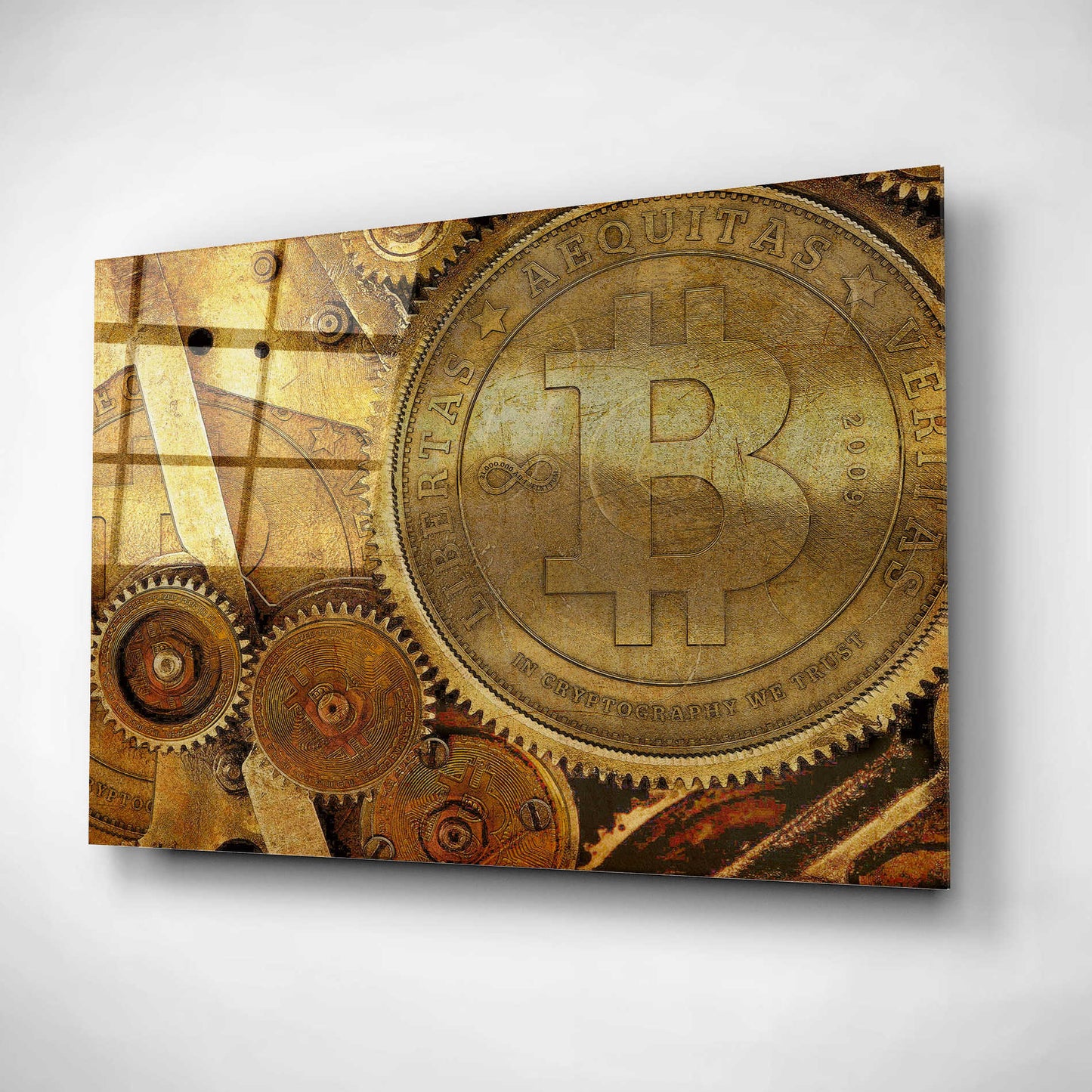 Epic Art 'Grunge Bitcoin One' by Steve Hunziker, Acrlic Glass Wall Art,16x12