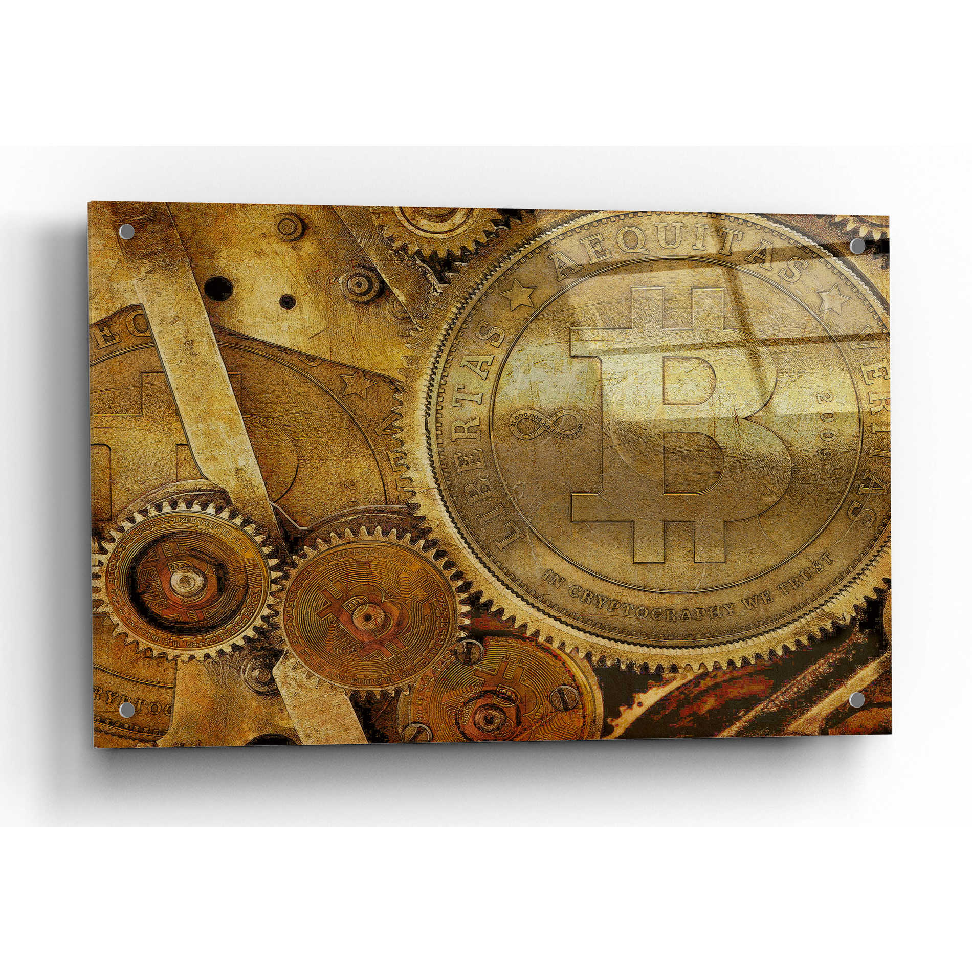 Epic Art 'Grunge Bitcoin One' by Steve Hunziker, Acrlic Glass Wall Art,36x24