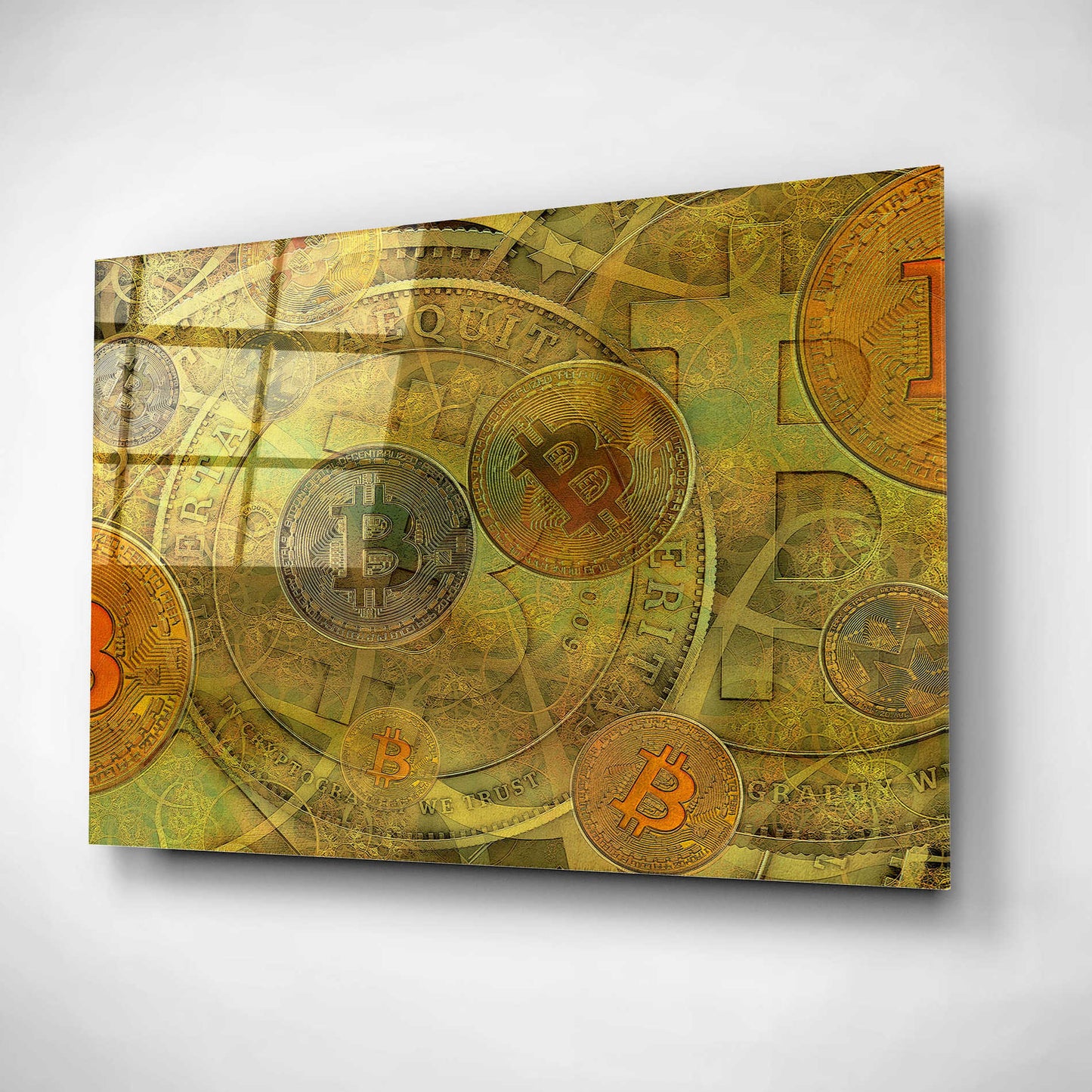 Epic Art 'Grunge Bitcoin Two' by Steve Hunziker, Acrlic Glass Wall Art,16x12