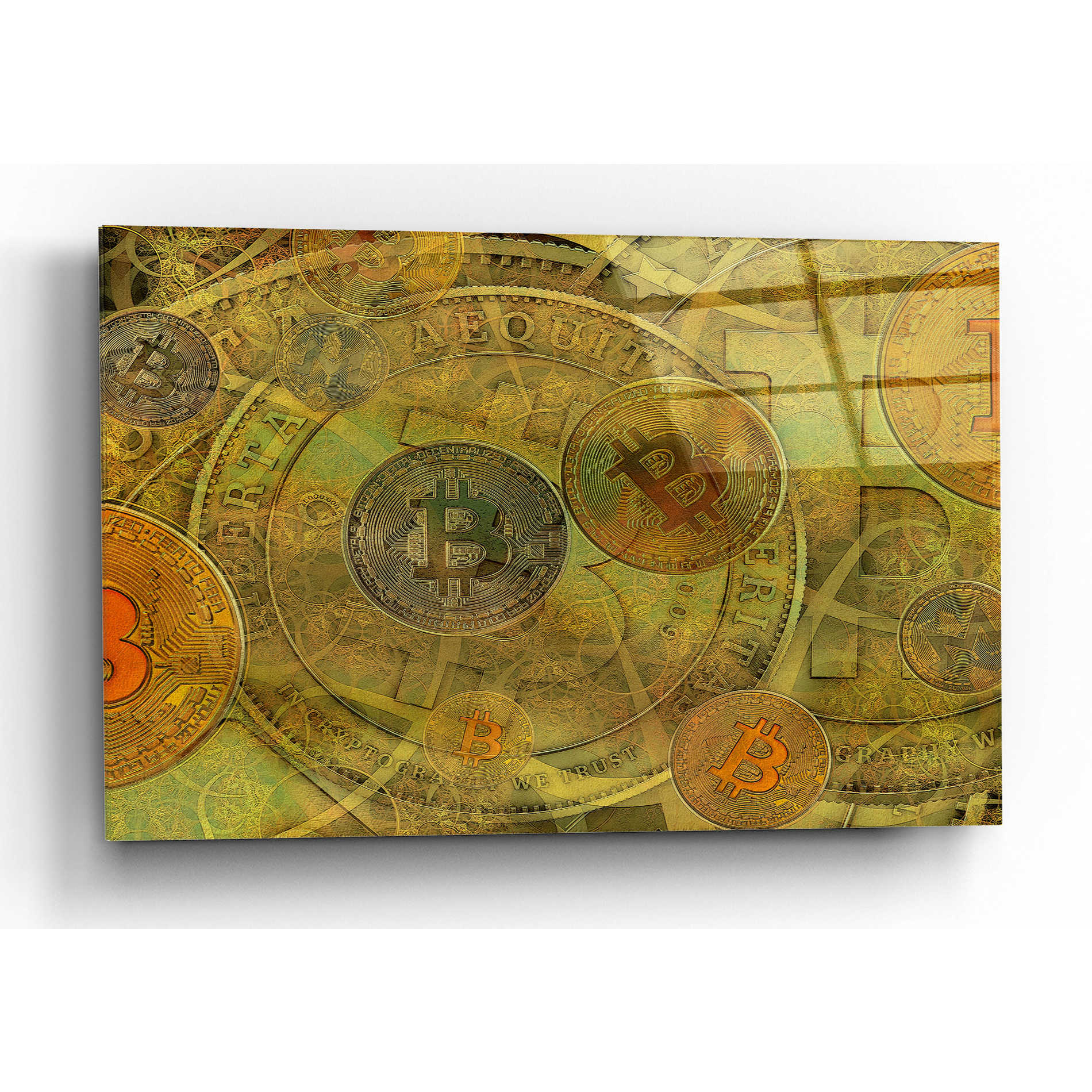Epic Art 'Grunge Bitcoin Two' by Steve Hunziker, Acrlic Glass Wall Art,24x16