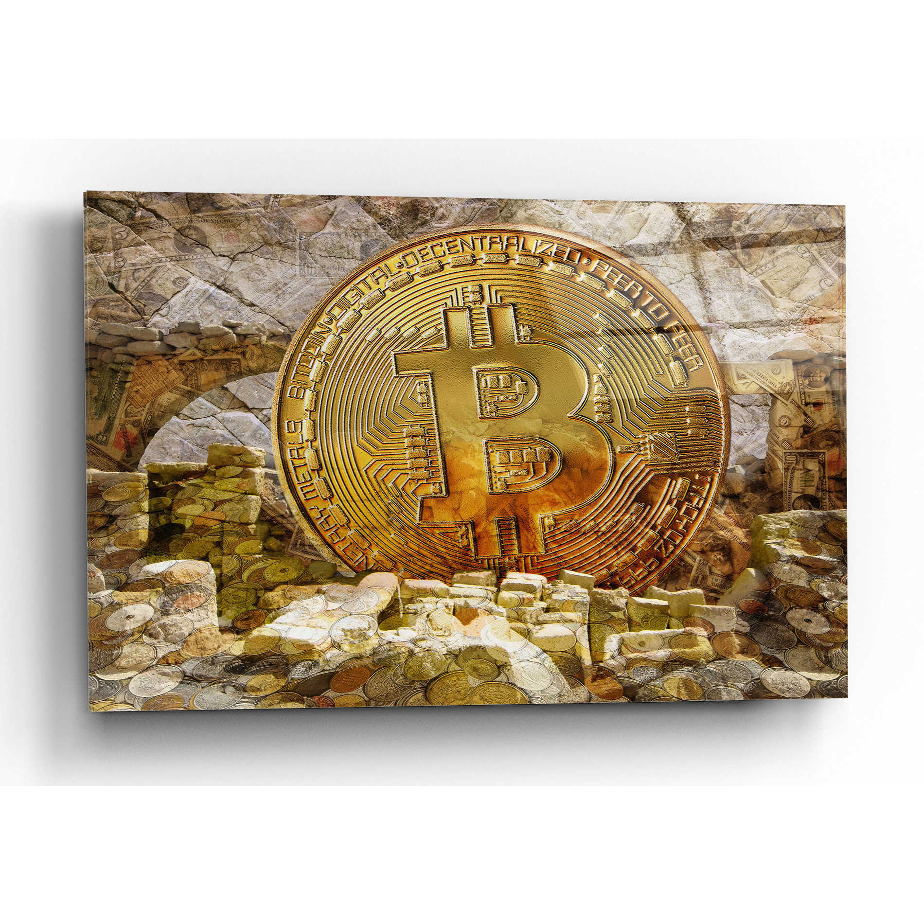 Epic Art 'Bitcoin New Age Four' by Steve Hunziker, Acrlic Glass Wall Art,16x12