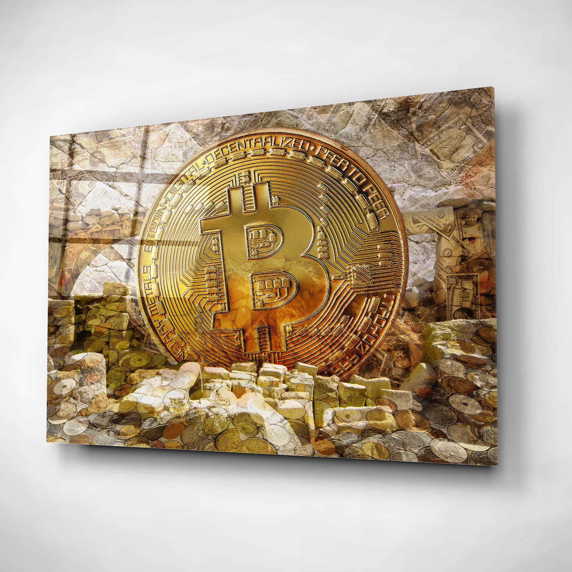 Epic Art 'Bitcoin New Age Four' by Steve Hunziker, Acrlic Glass Wall Art,24x16