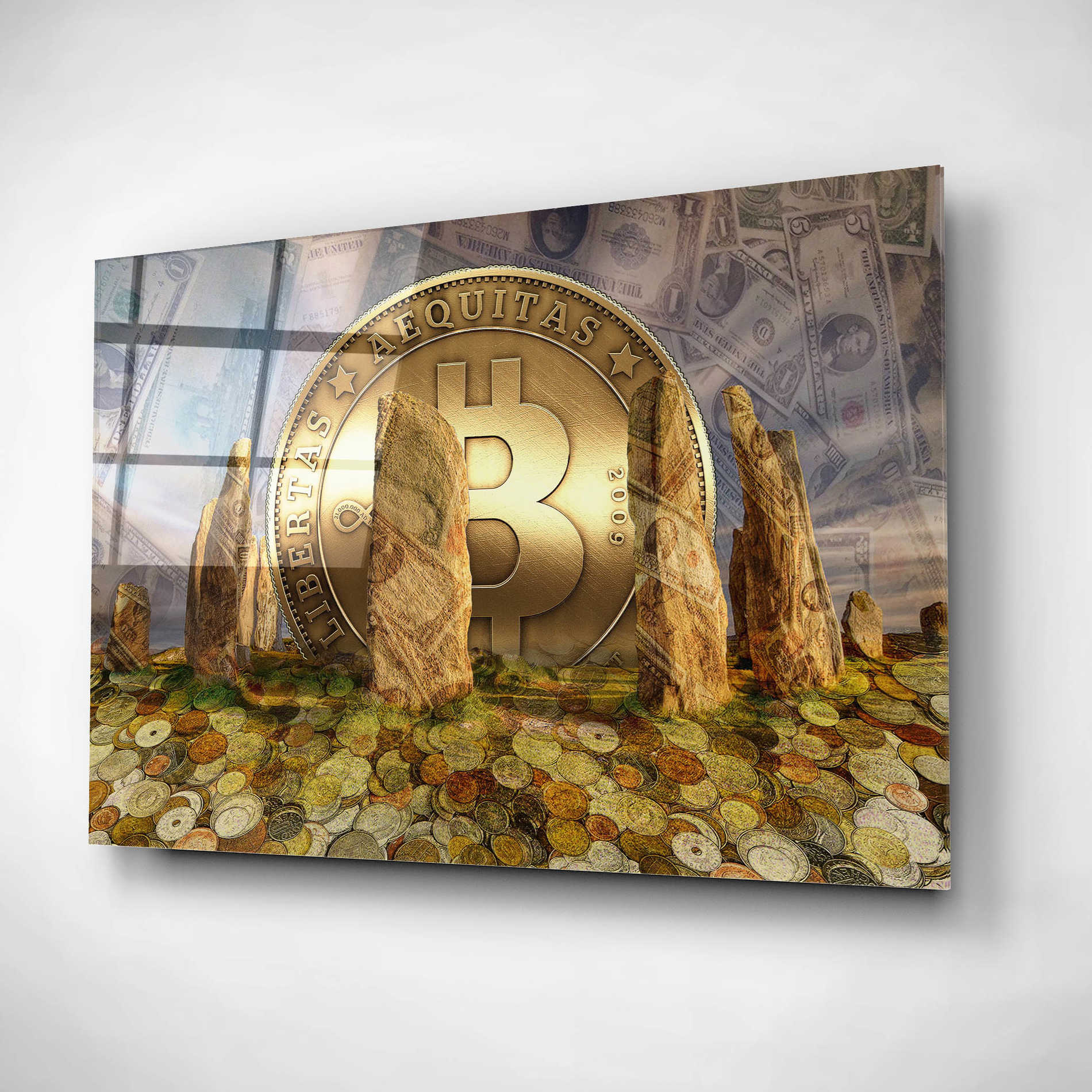 Epic Art 'Bitcoin New Age Three' by Steve Hunziker, Acrlic Glass Wall Art,16x12