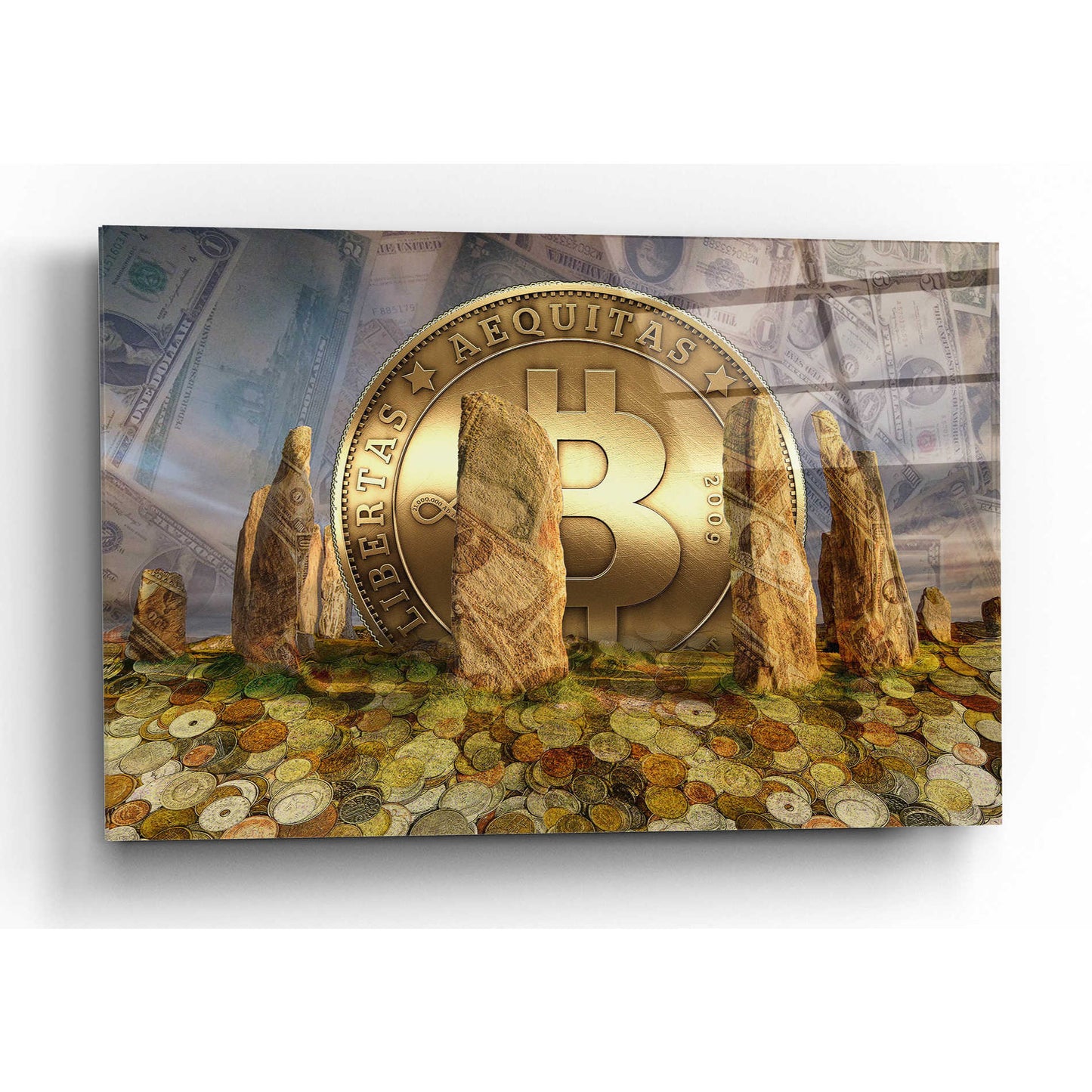 Epic Art 'Bitcoin New Age Three' by Steve Hunziker, Acrlic Glass Wall Art,16x12