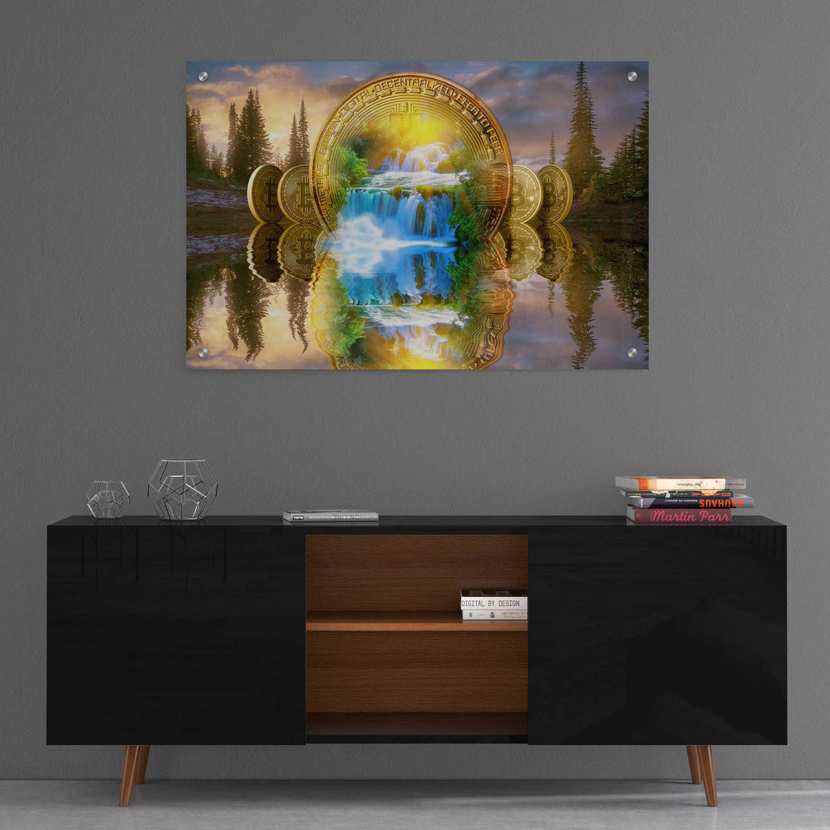 Epic Art 'Bitcoin New Age Five' by Steve Hunziker, Acrlic Glass Wall Art,36x24