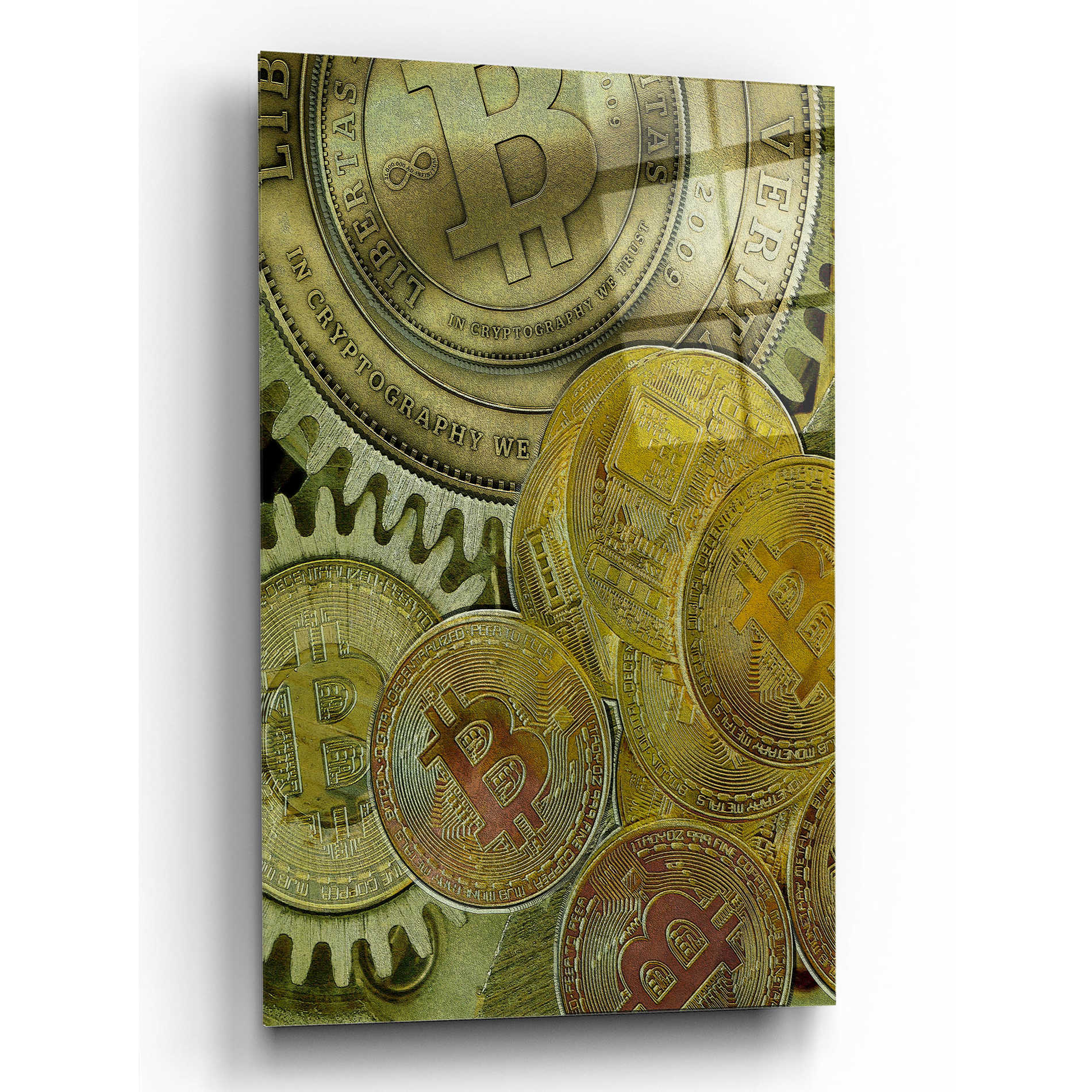 Epic Art 'Grunge Bitcoin Three' by Steve Hunziker, Acrlic Glass Wall Art,12x16