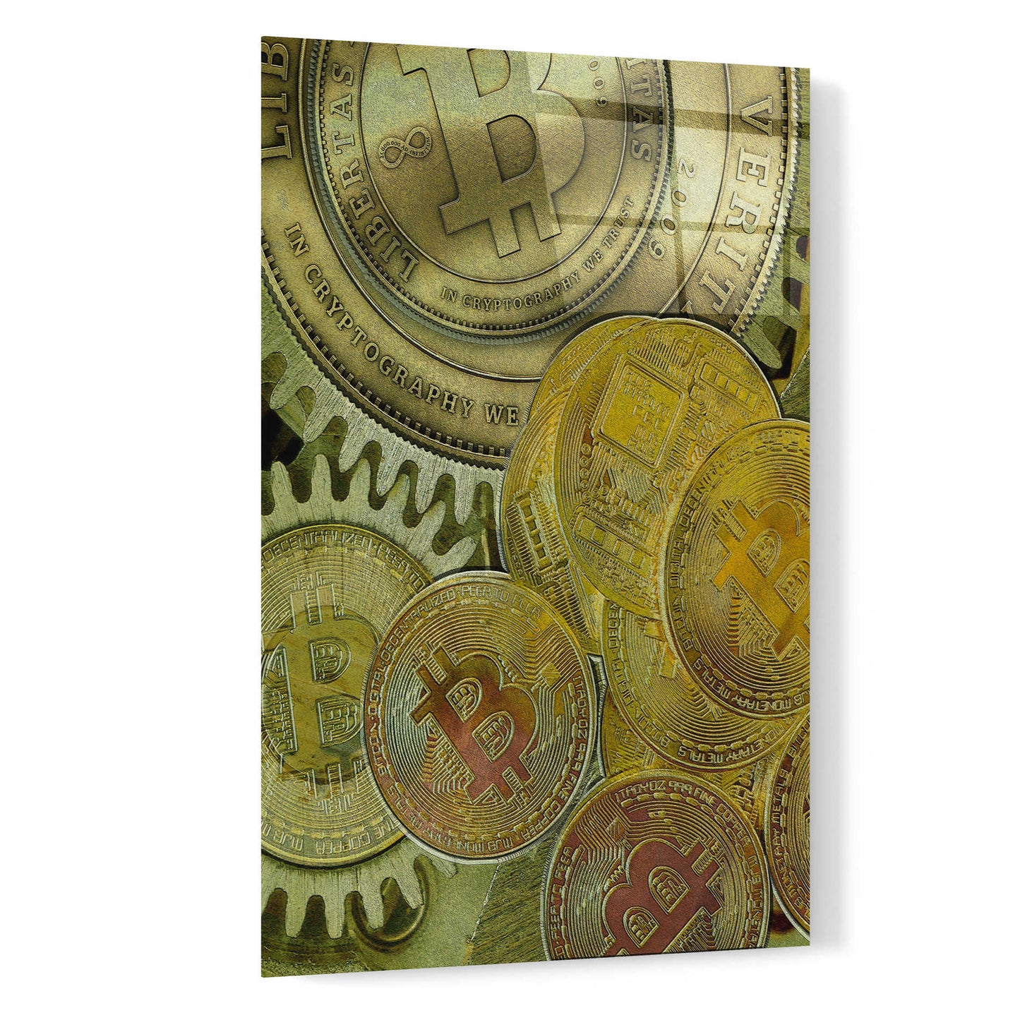 Epic Art 'Grunge Bitcoin Three' by Steve Hunziker, Acrlic Glass Wall Art,16x24