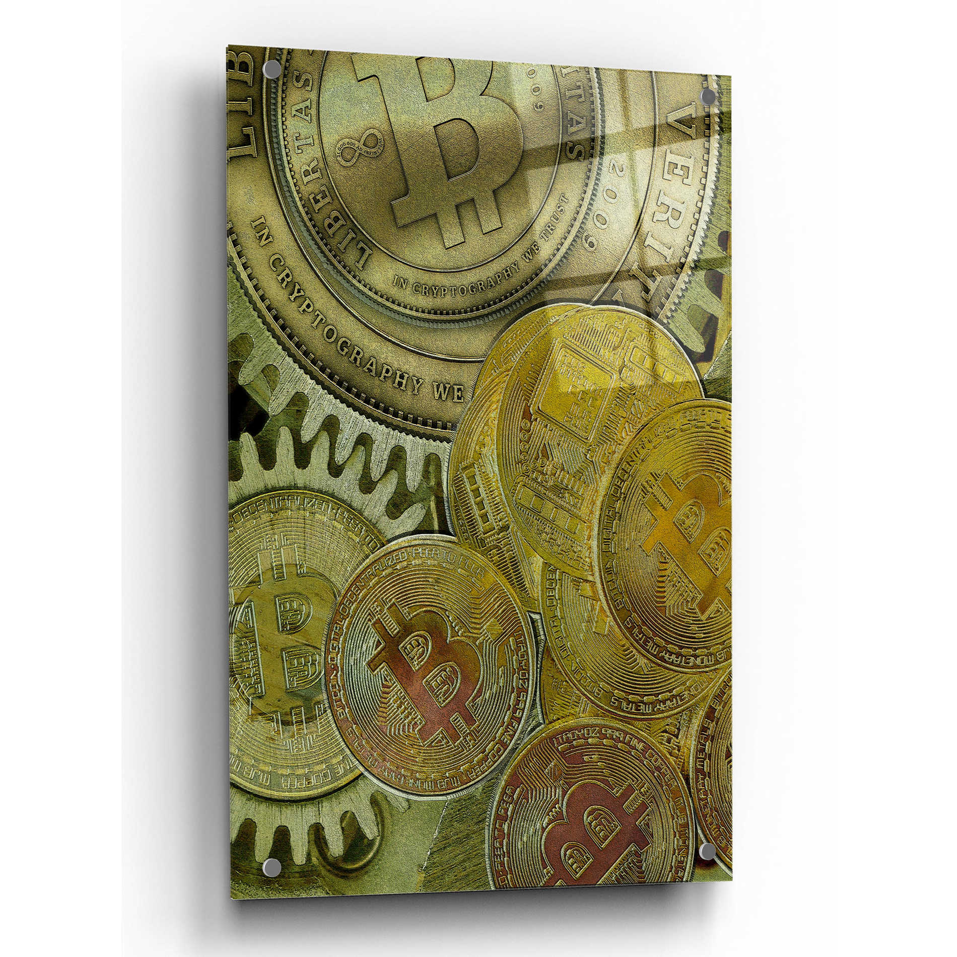 Epic Art 'Grunge Bitcoin Three' by Steve Hunziker, Acrlic Glass Wall Art,24x36
