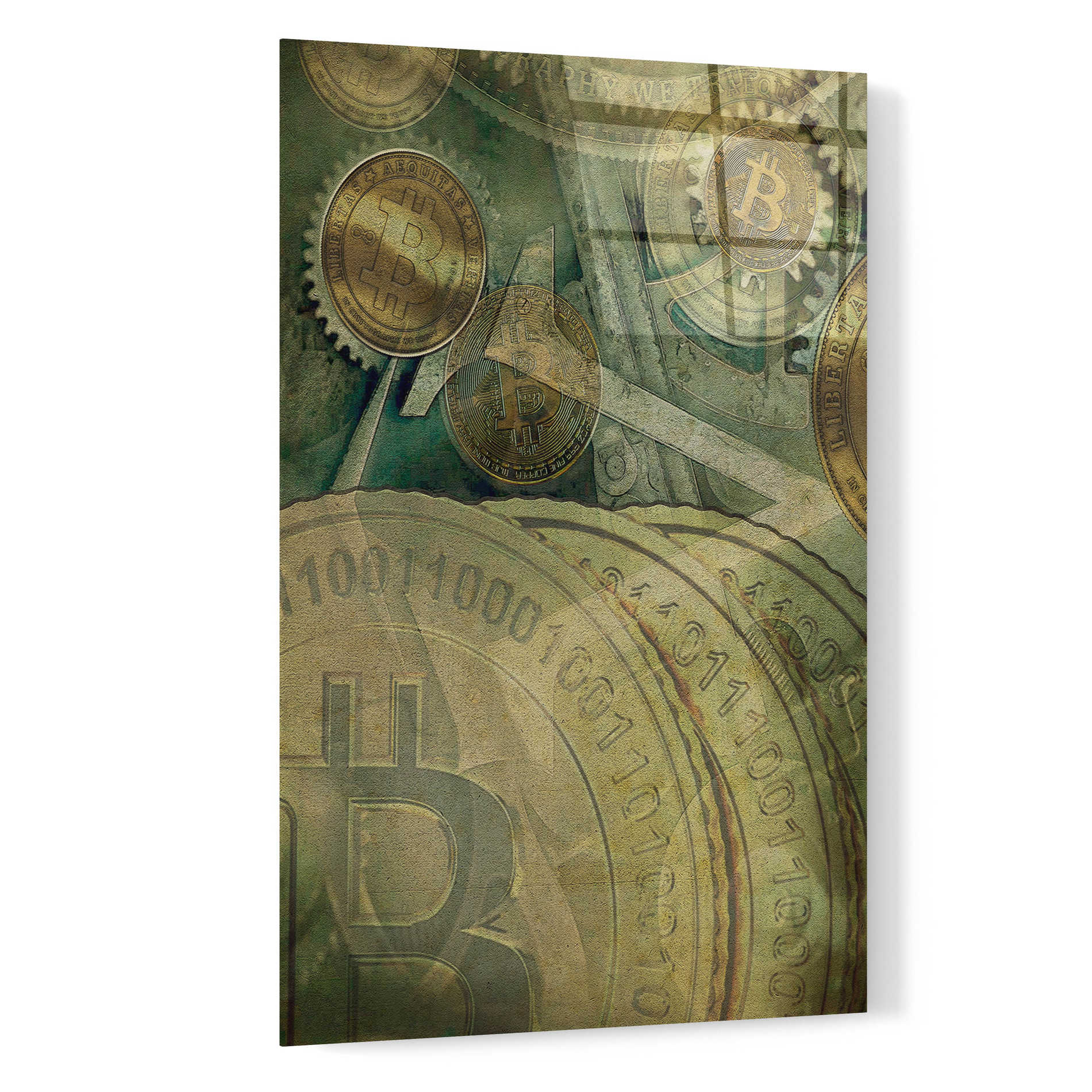 Epic Art 'Grunge Bitcoin Four' by Steve Hunziker, Acrlic Glass Wall Art,16x24