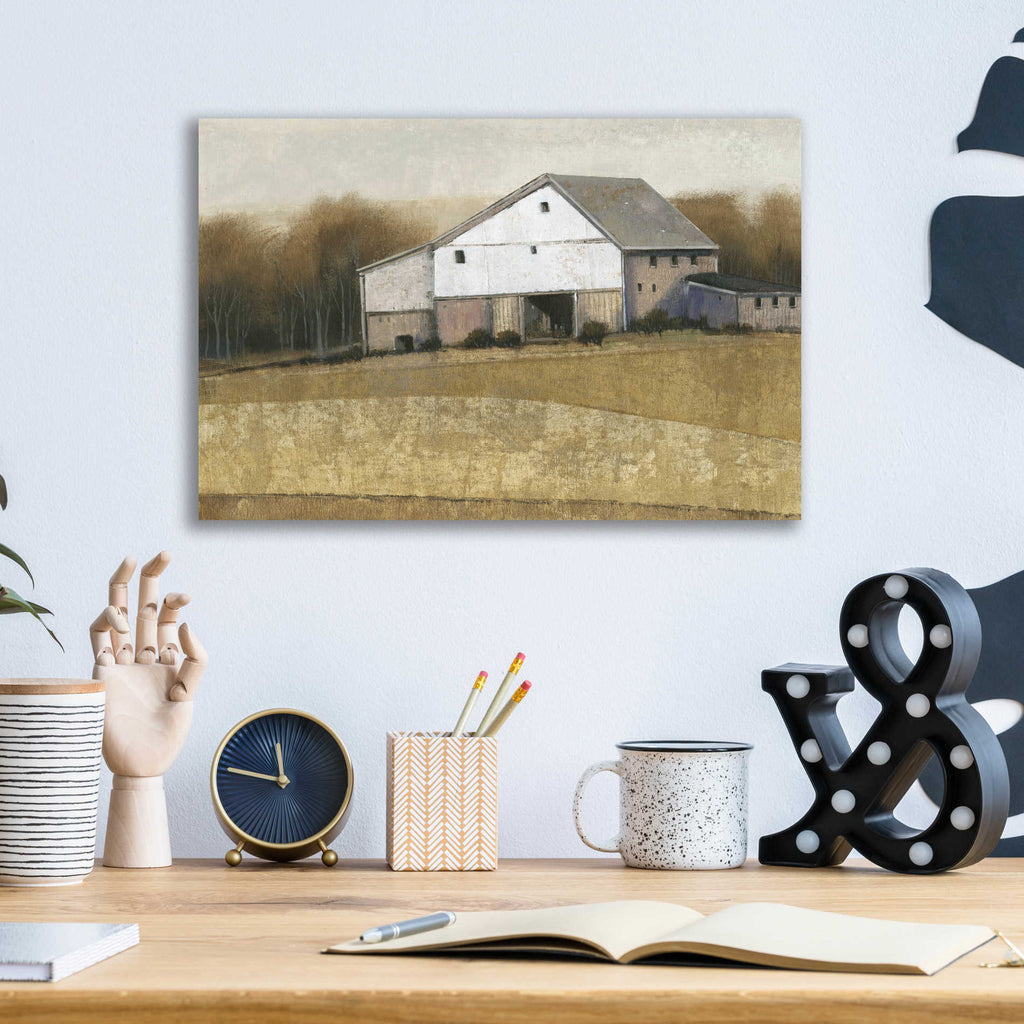 Epic Art 'White Barn View I' by Tim O'Toole, Acrylic Glass Wall Art,16x12