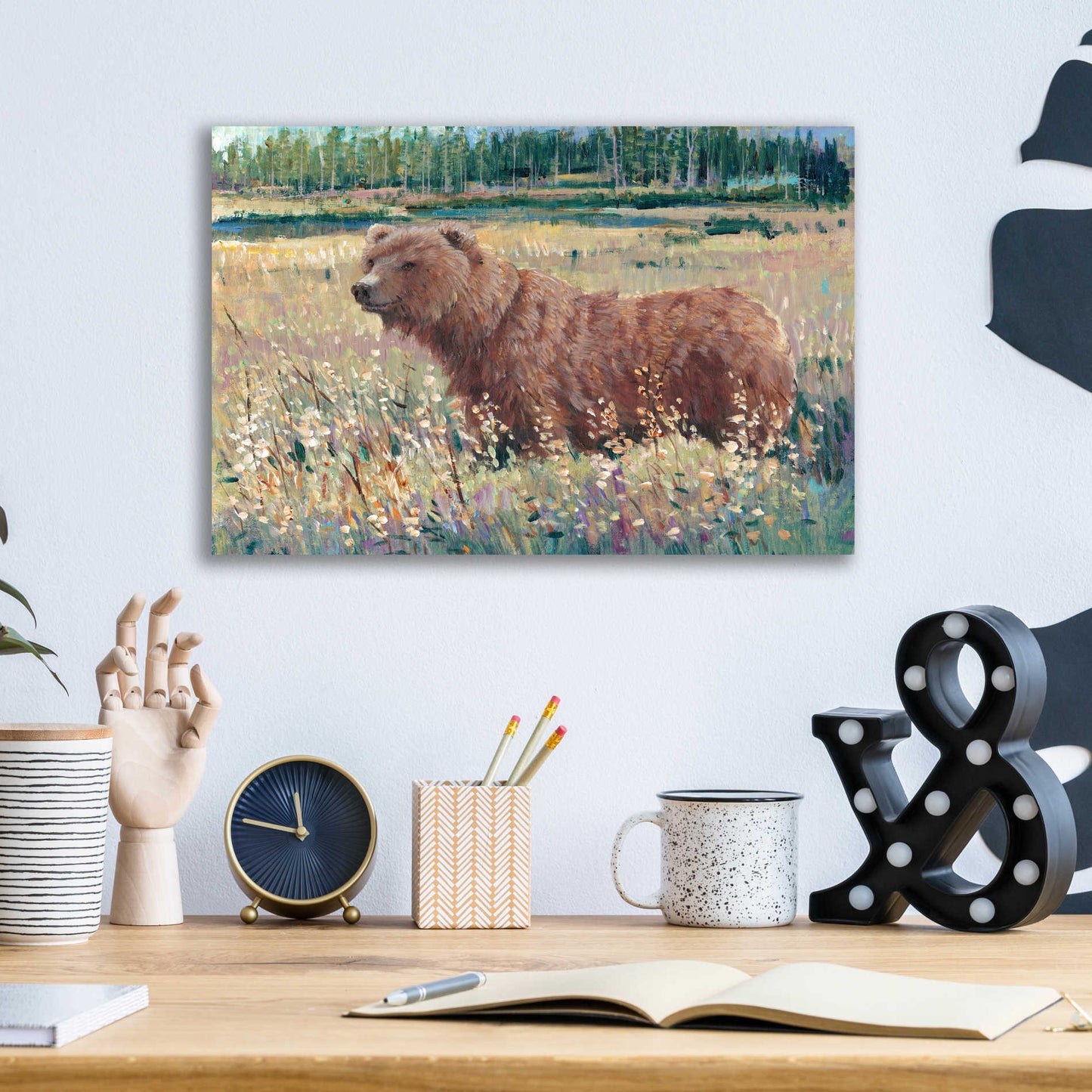 Epic Art 'Bear in the Field' by Tim O'Toole, Acrylic Glass Wall Art,16x12