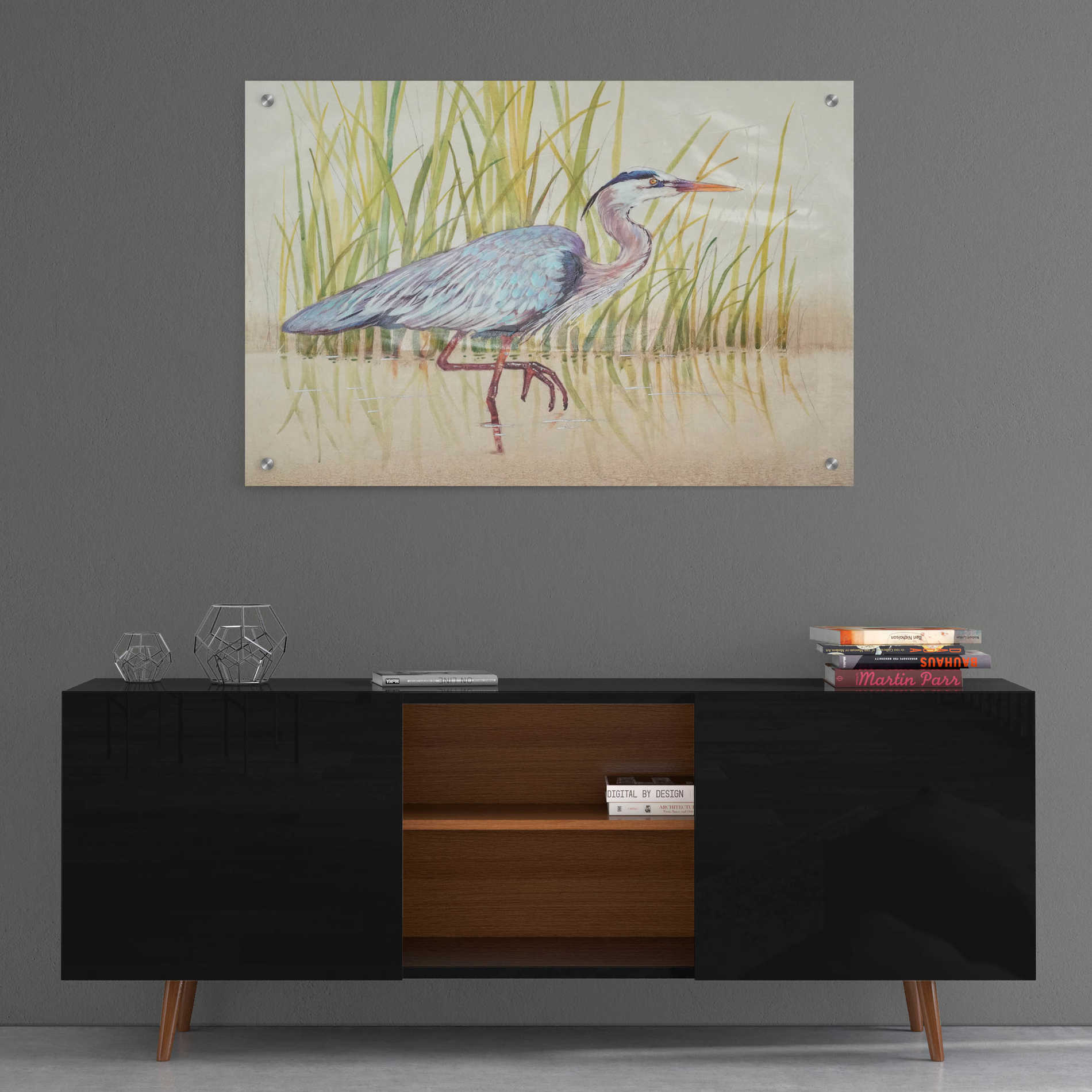 Epic Art 'Heron & Reeds I' by Tim O'Toole, Acrylic Glass Wall Art,36x24