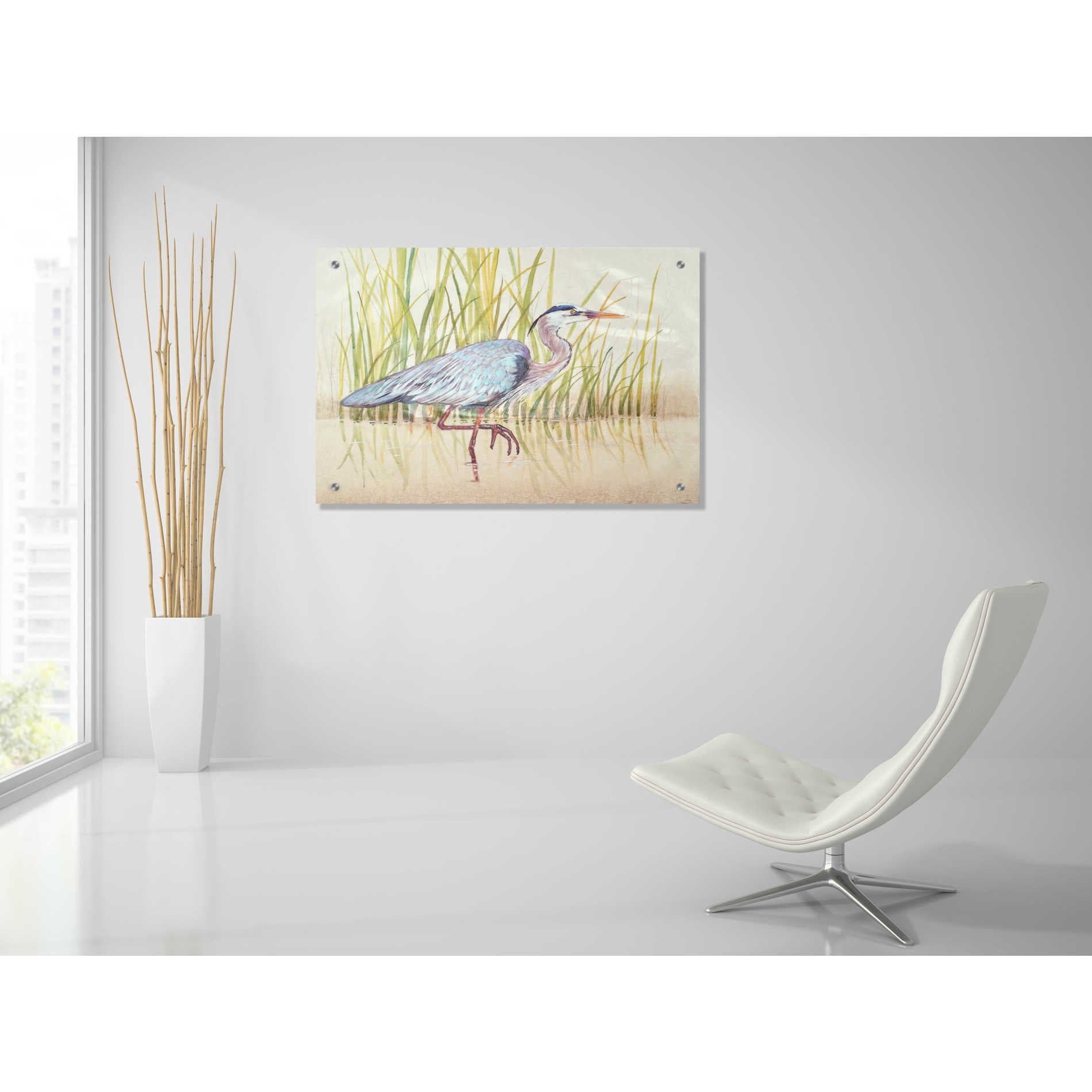 Epic Art 'Heron & Reeds I' by Tim O'Toole, Acrylic Glass Wall Art,36x24