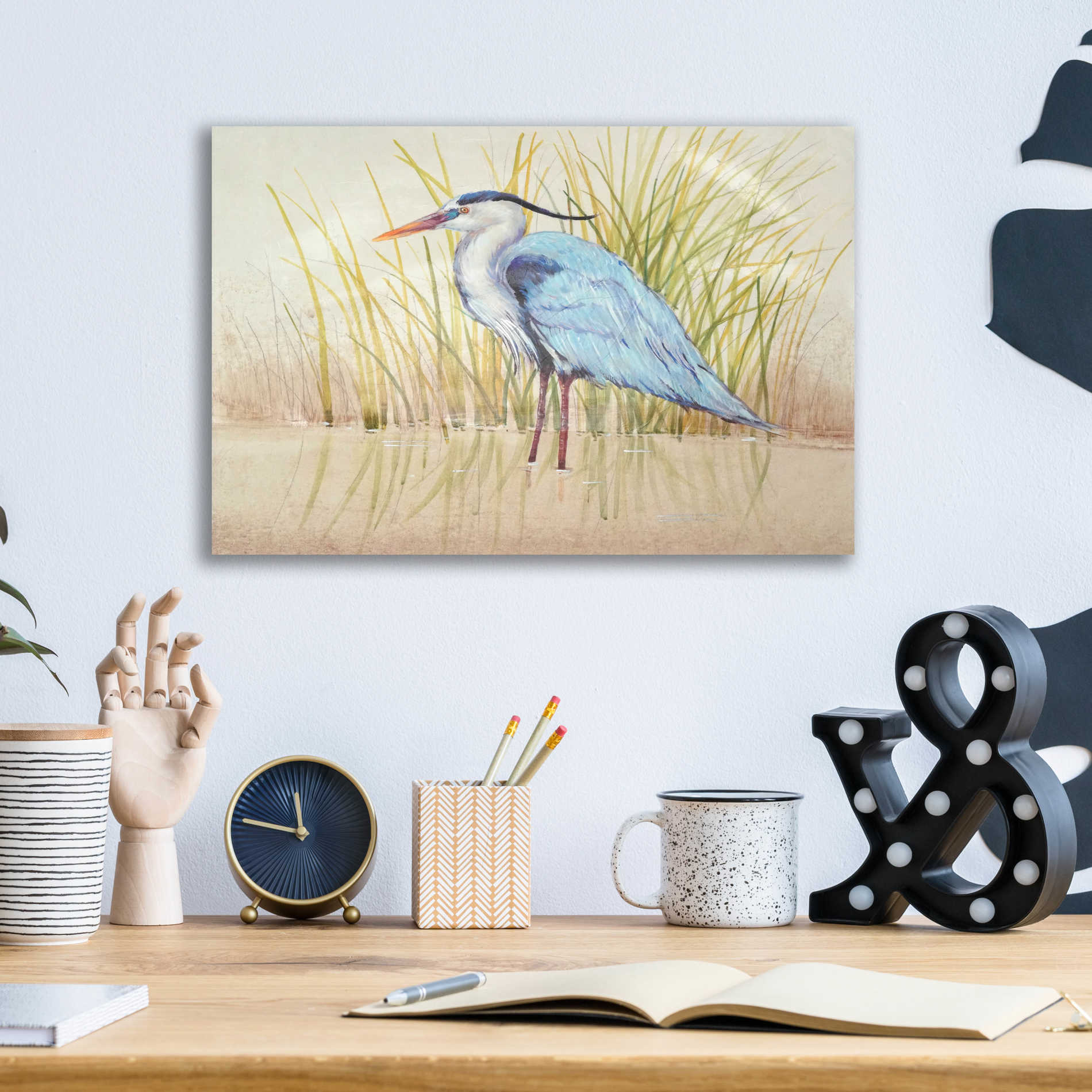 Epic Art 'Heron & Reeds II' by Tim O'Toole, Acrylic Glass Wall Art,16x12