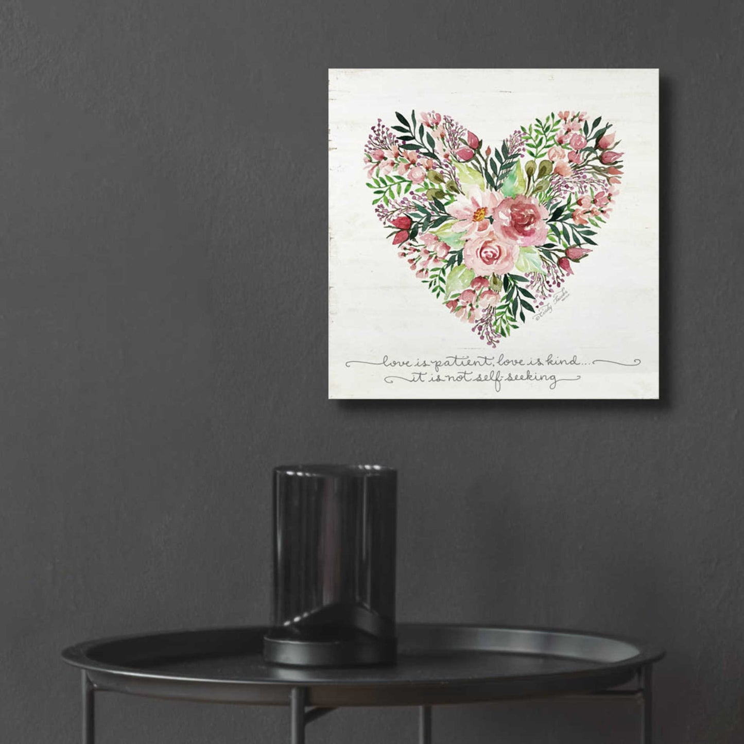 Epic Art 'Love is Patient Flower Heart' by Cindy Jacobs, Acrylic Glass Wall Art,12x12