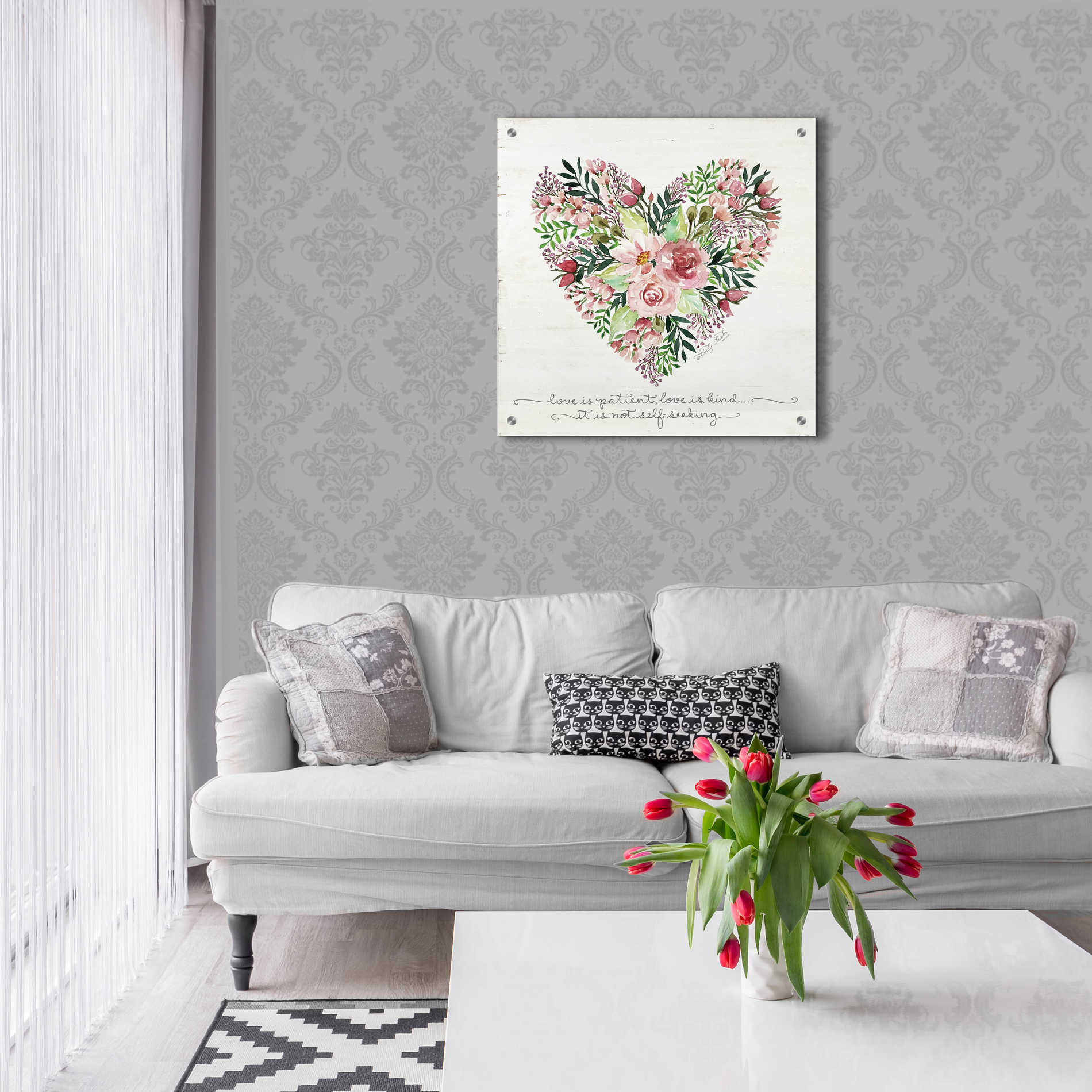 Epic Art 'Love is Patient Flower Heart' by Cindy Jacobs, Acrylic Glass Wall Art,24x24