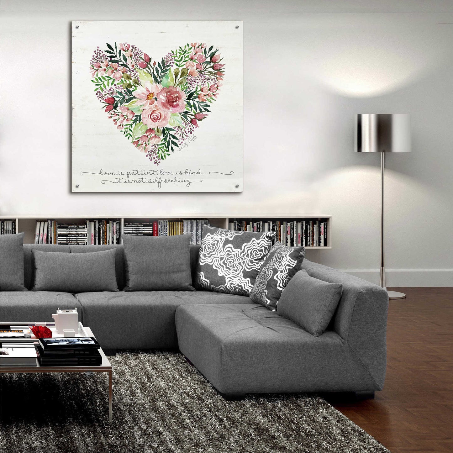 Epic Art 'Love is Patient Flower Heart' by Cindy Jacobs, Acrylic Glass Wall Art,36x36