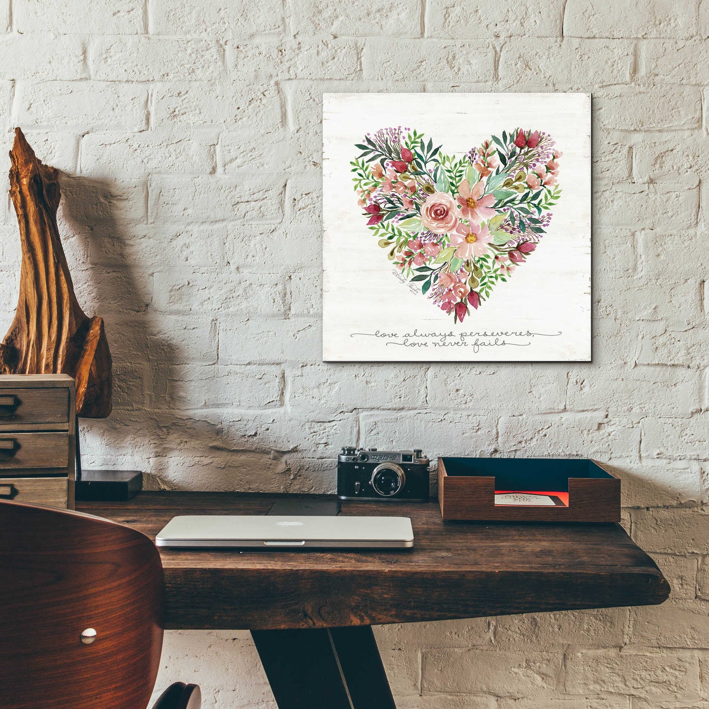 Epic Art 'Love Never Fails Flower Heart' by Cindy Jacobs, Acrylic Glass Wall Art,12x12