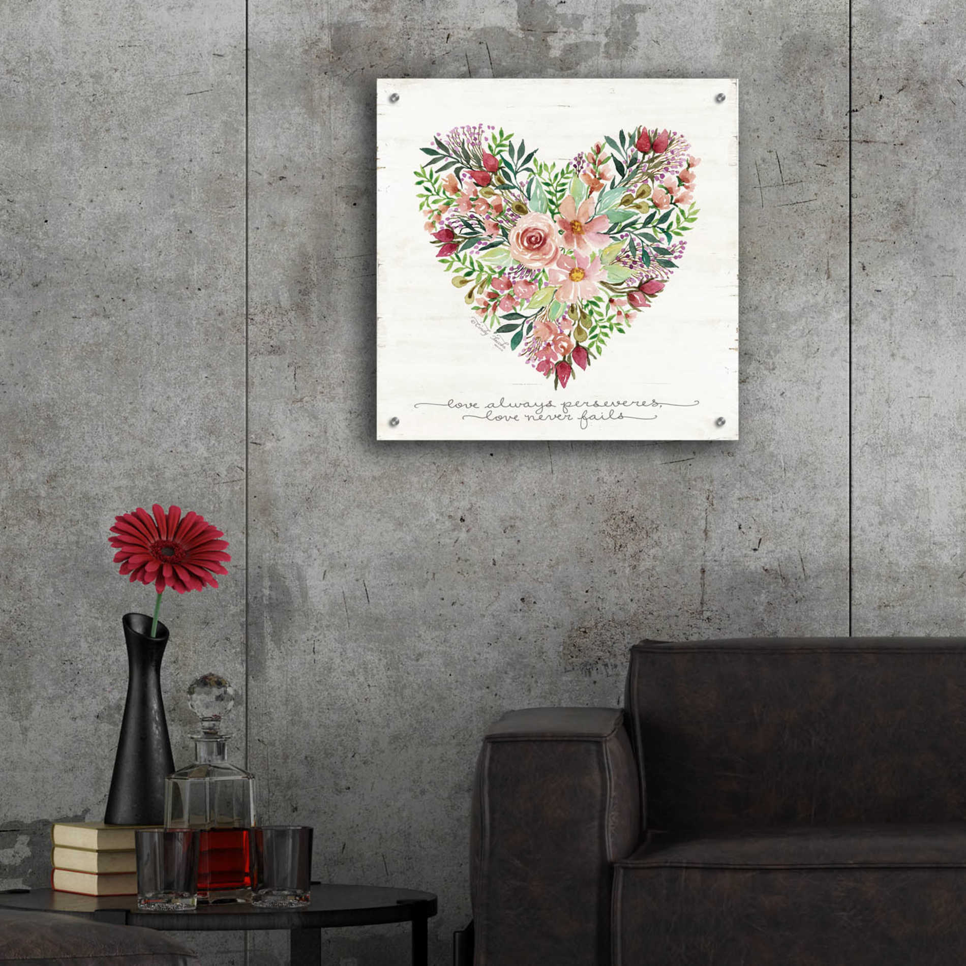 Epic Art 'Love Never Fails Flower Heart' by Cindy Jacobs, Acrylic Glass Wall  Art –