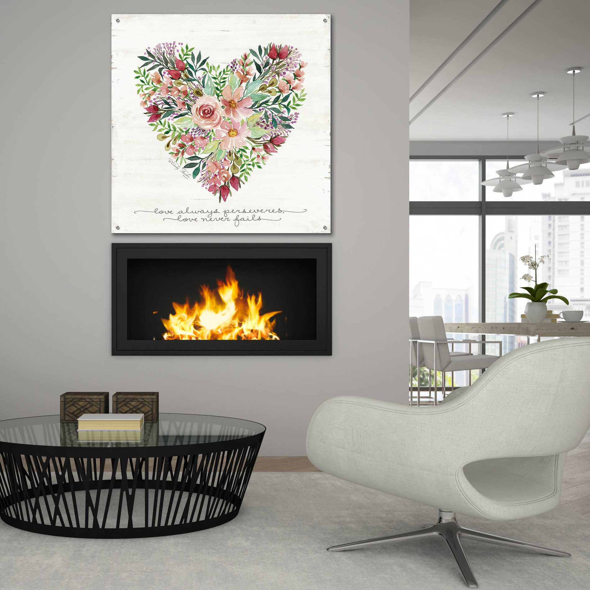 Epic Art 'Love Never Fails Flower Heart' by Cindy Jacobs, Acrylic Glass Wall Art,36x36