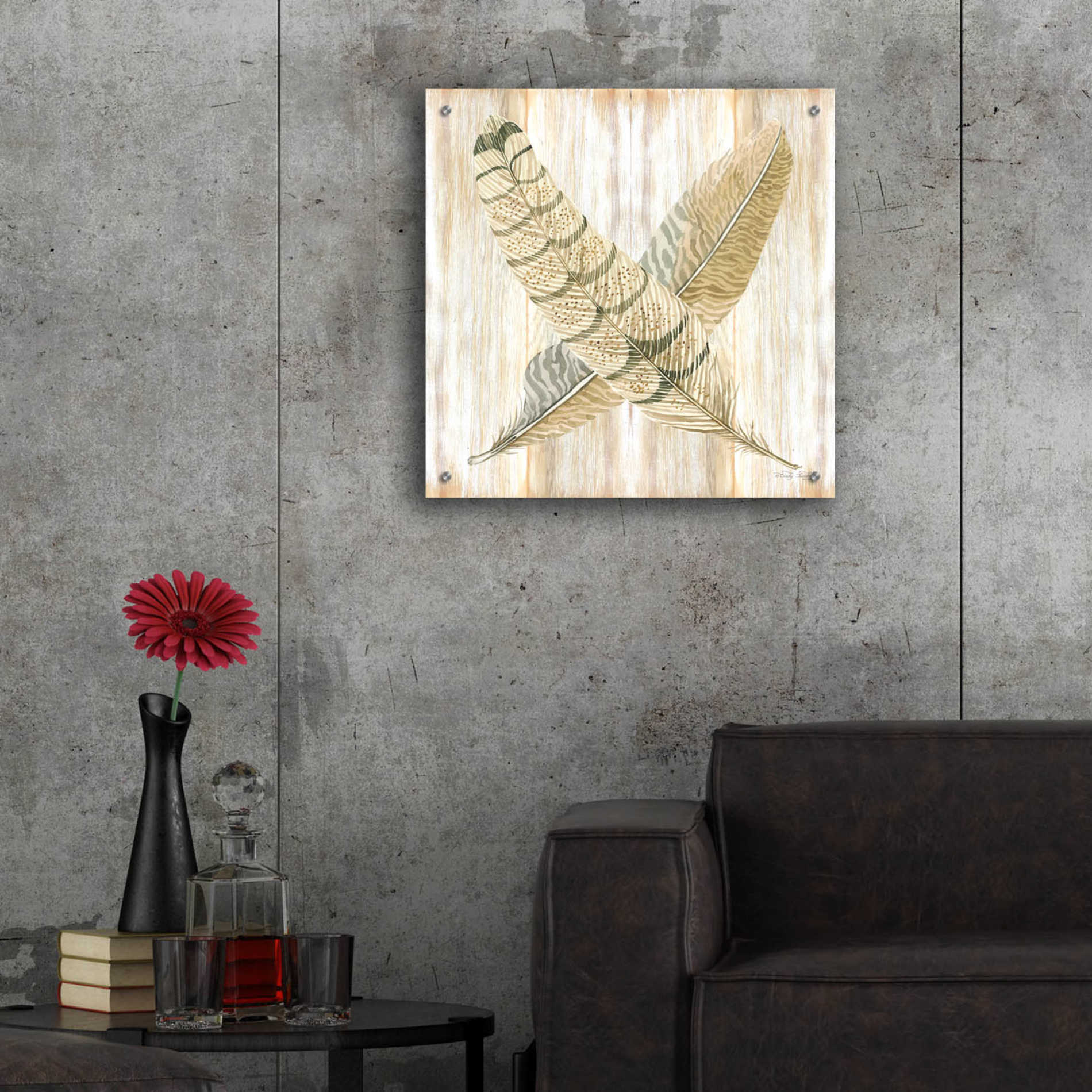 Epic Art 'Feathers Crossed I' by Cindy Jacobs, Acrylic Glass Wall Art,24x24